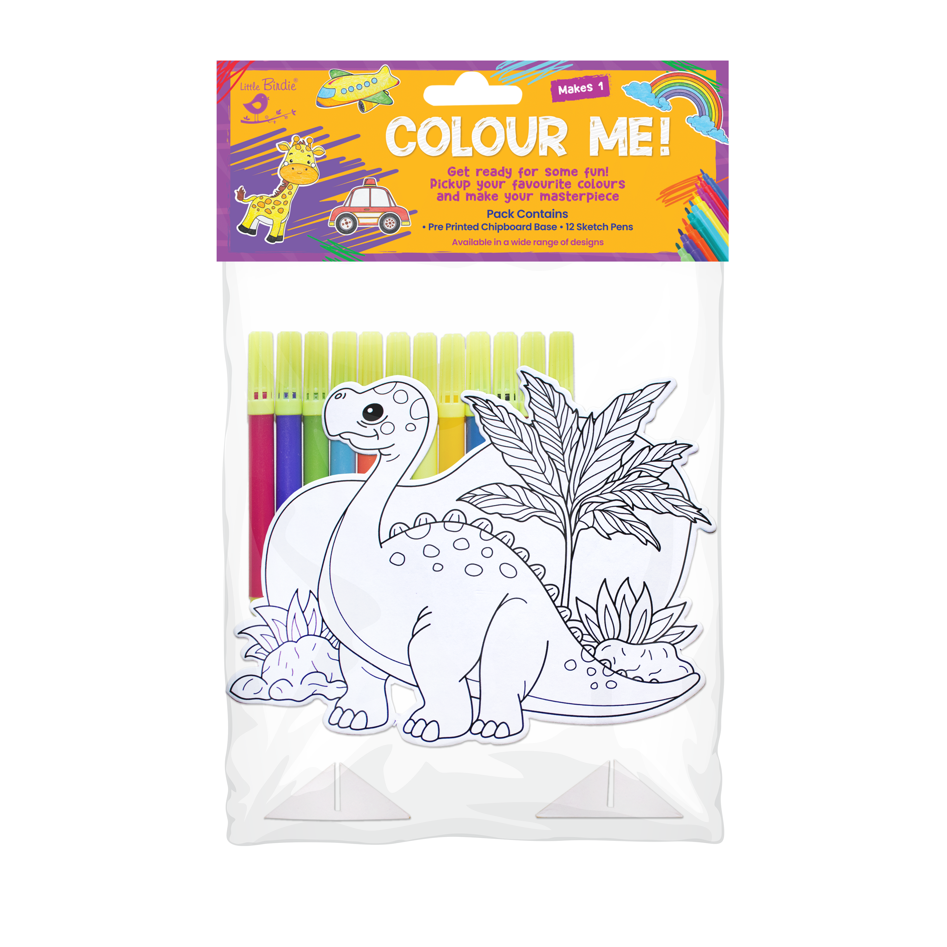 Table Decor Colouring Kit With Sketch Pen Dinosaur Approx L7 X W7.25inch 2mm Thick