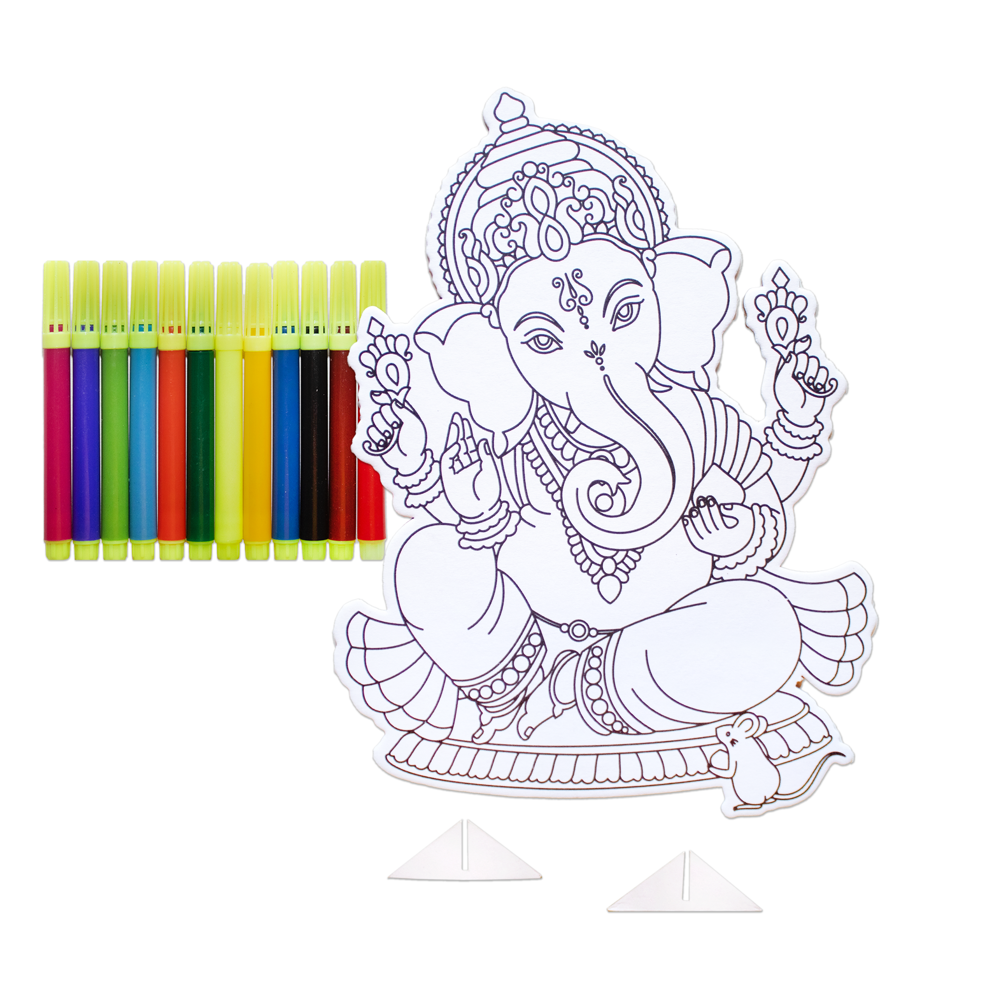 Table Decor Colouring Kit With Sketch Pen Ganesha Approx L7.5 X W5.75inch 2mm Thick