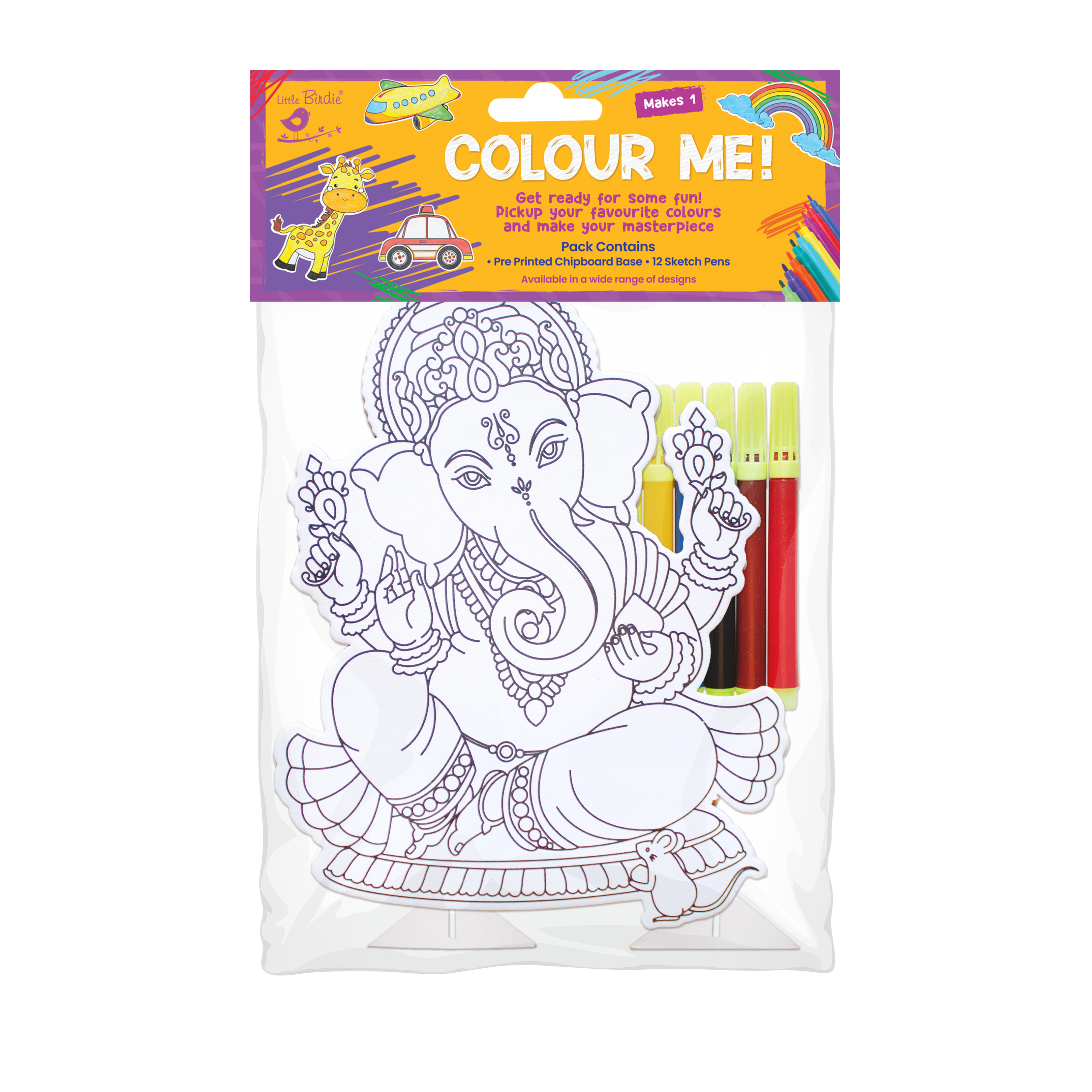 Table Decor Colouring Kit With Sketch Pen Ganesha Approx L7.5 X W5.75inch 2mm Thick