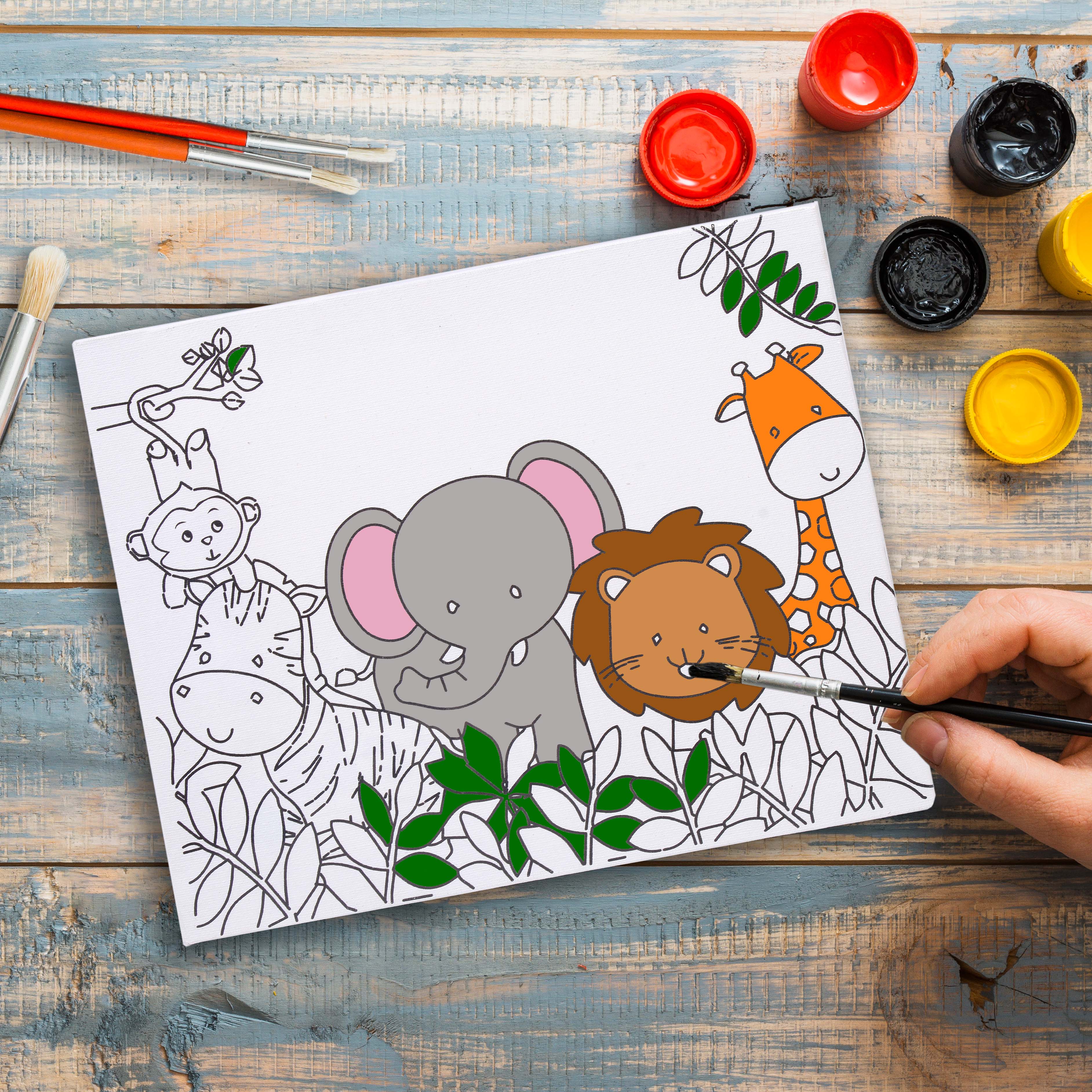 Pre -printed Canvas With Colours Jungle Friends Painting Kit 8 X10inch