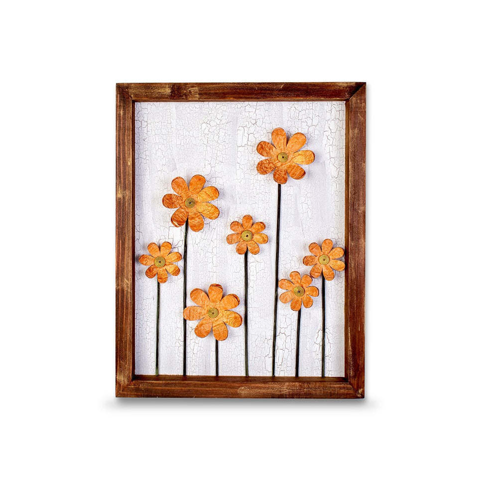 Wall Decor Handmade Daisy Field Orange 3D Floral Art with Metallic Effect Approx H14 X L11 X D0.98inch