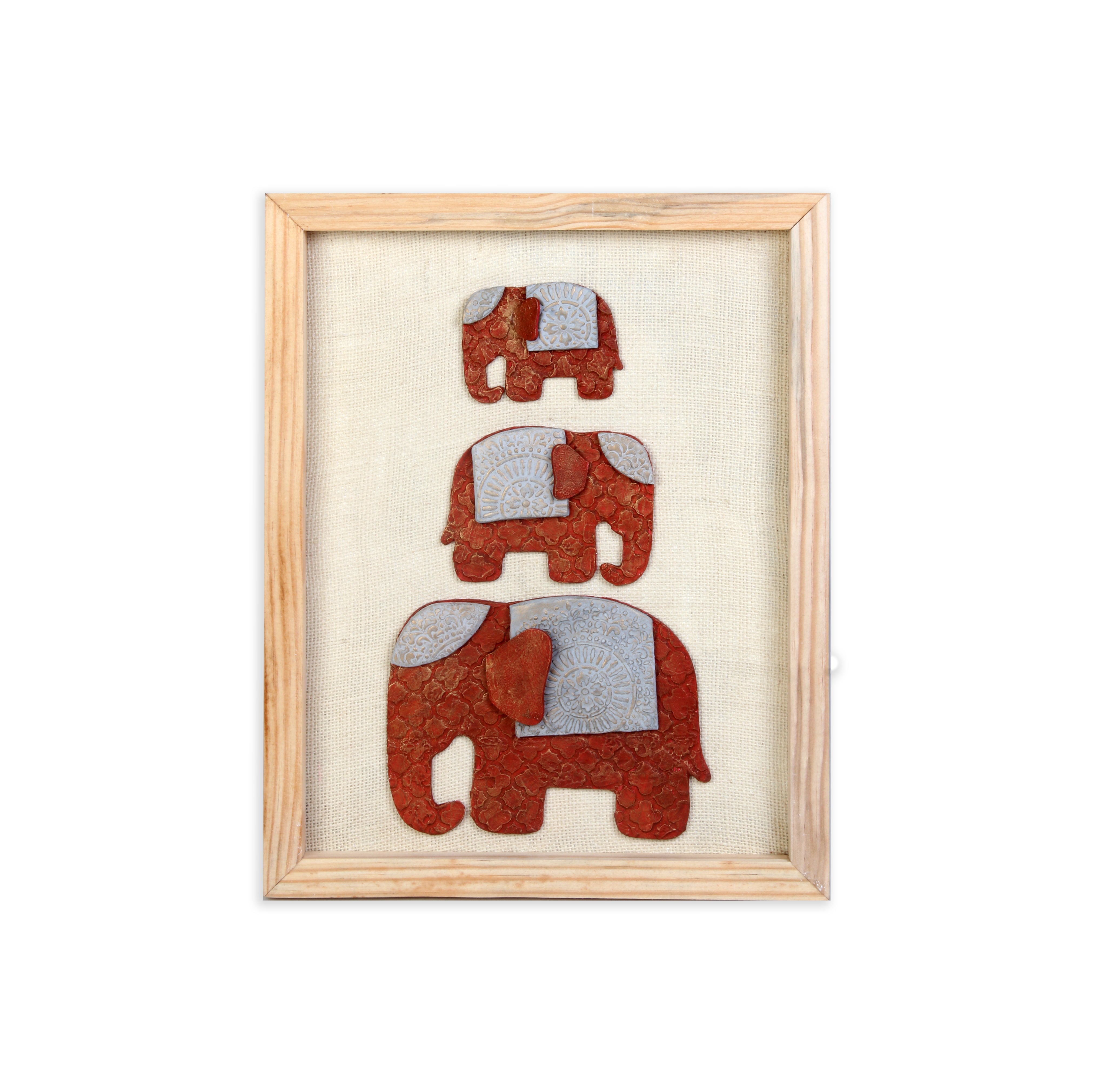 Wall Decor Handmade Majestic Elephant Red and white with Wooden Frame Approx H14 X L11 X D0.66inch