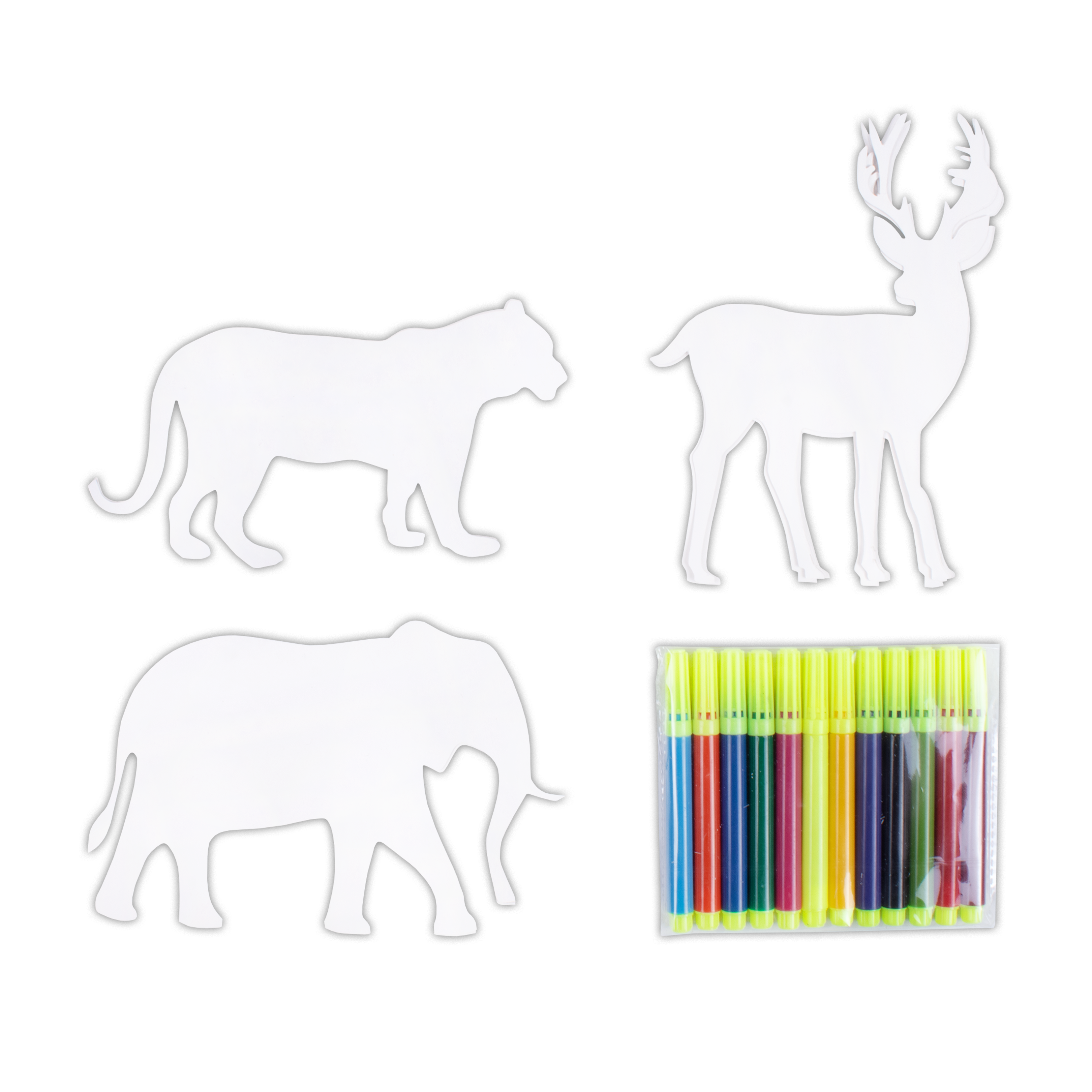 Colour Me Wild Animals Pre- Cut Shapes with 12 Colour Markers 10Pc Box