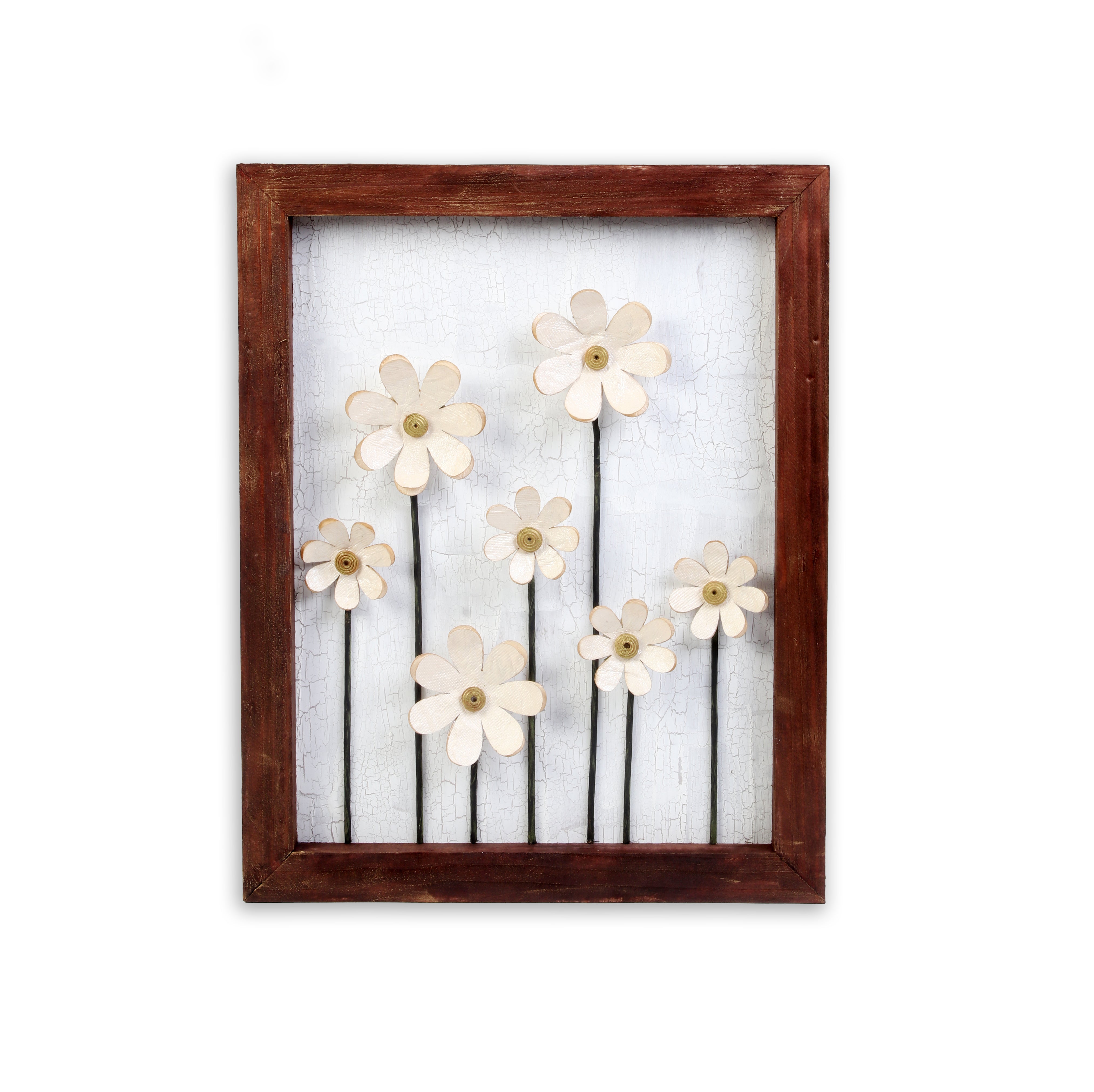 Wall Decor Handmade Daisy Field Cream 3D Floral Art with Metallic Effect Approx H14 X L11 X D0.98inch