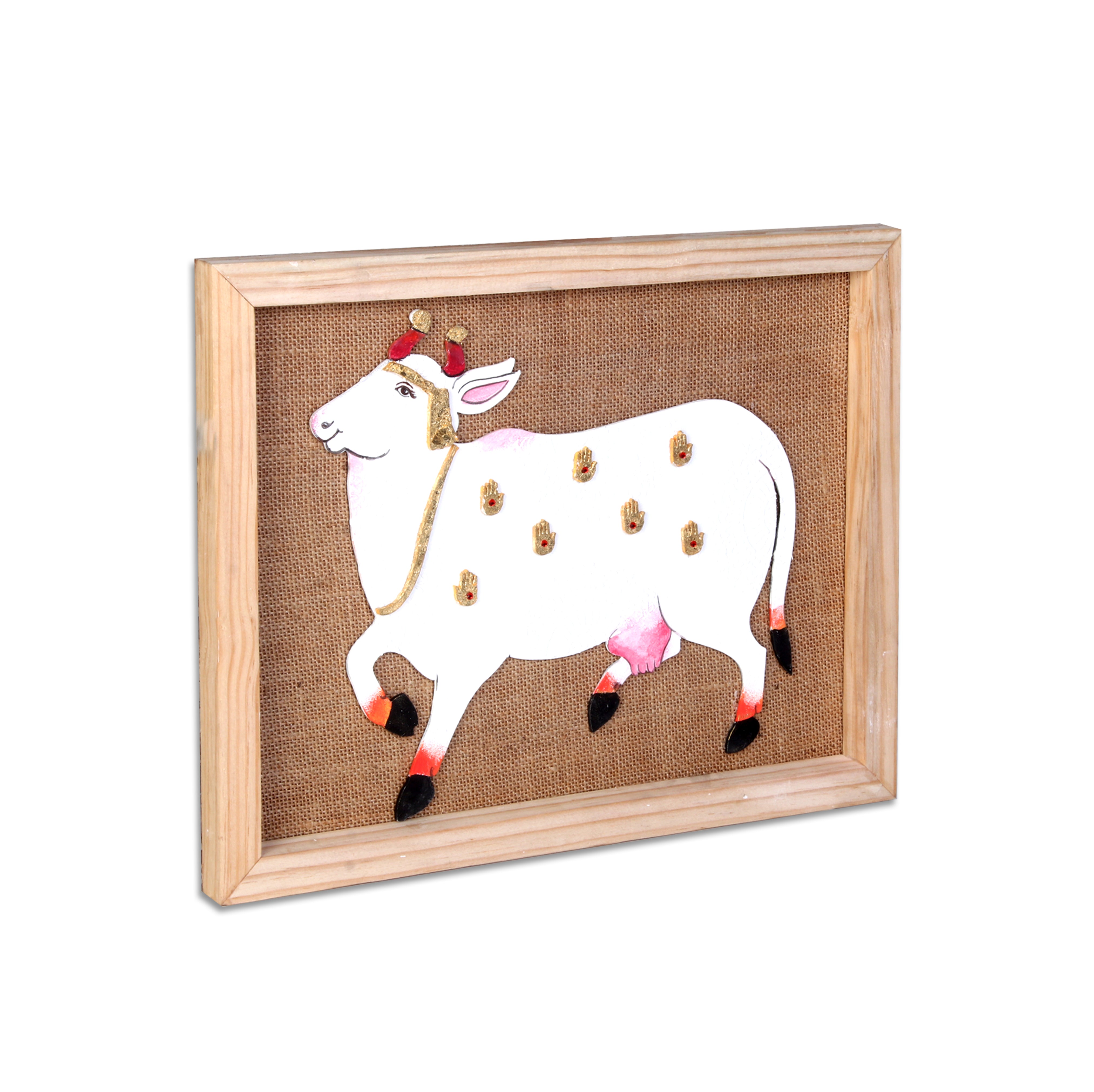 Wall Decor Pichwai with Wooden Frame Approx H14 X L11 X D0.66inch 1pc
