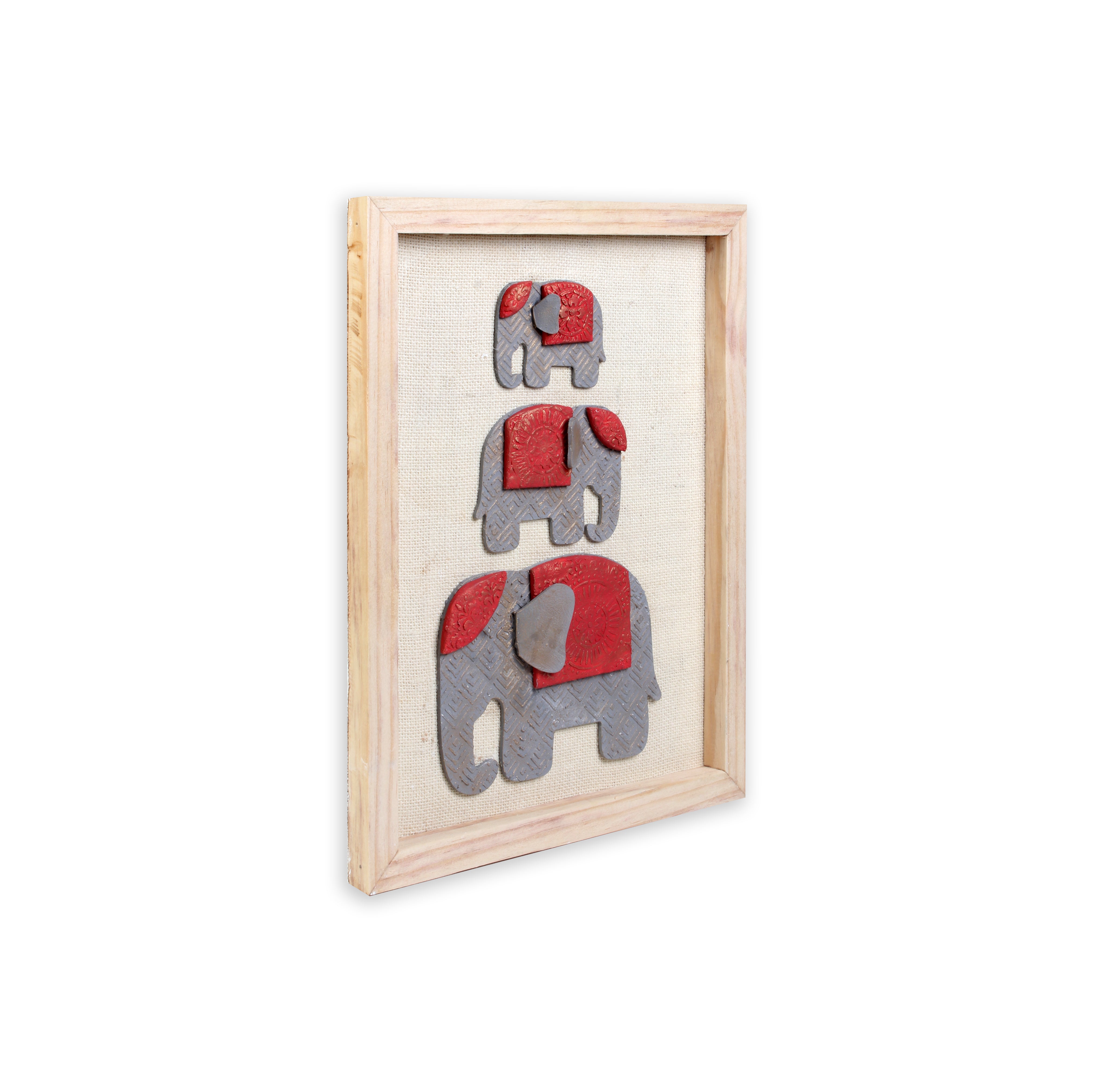 Wall Decor Hmade Majestic Elephant Grey and Red with Wooden Frame Approx H14 X L11 X D0.66inch 1pc