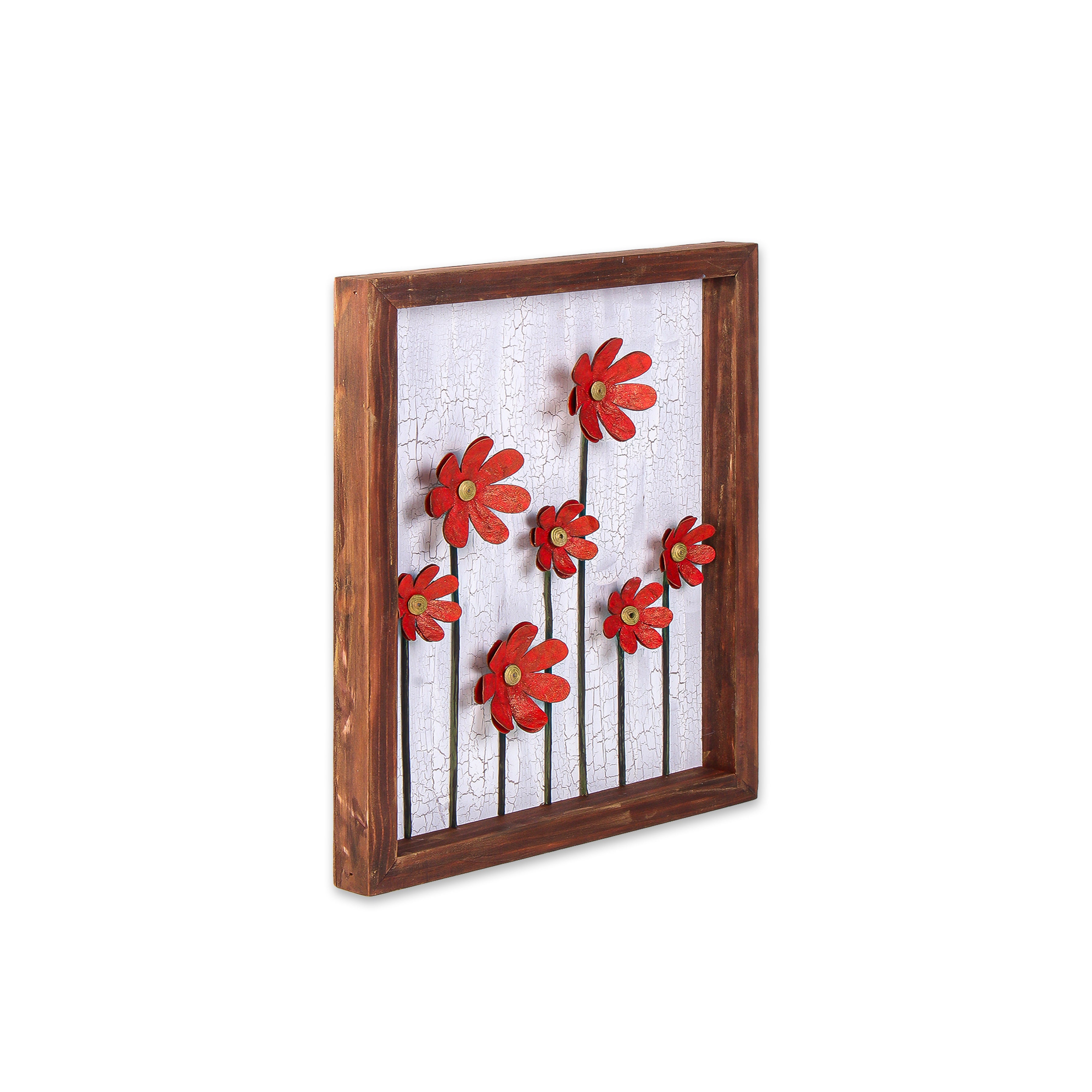 Wall Decor Handmade Daisy Field Red 3D Floral Art with Metallic Effect Approx H14 X L11 X D0.98inch