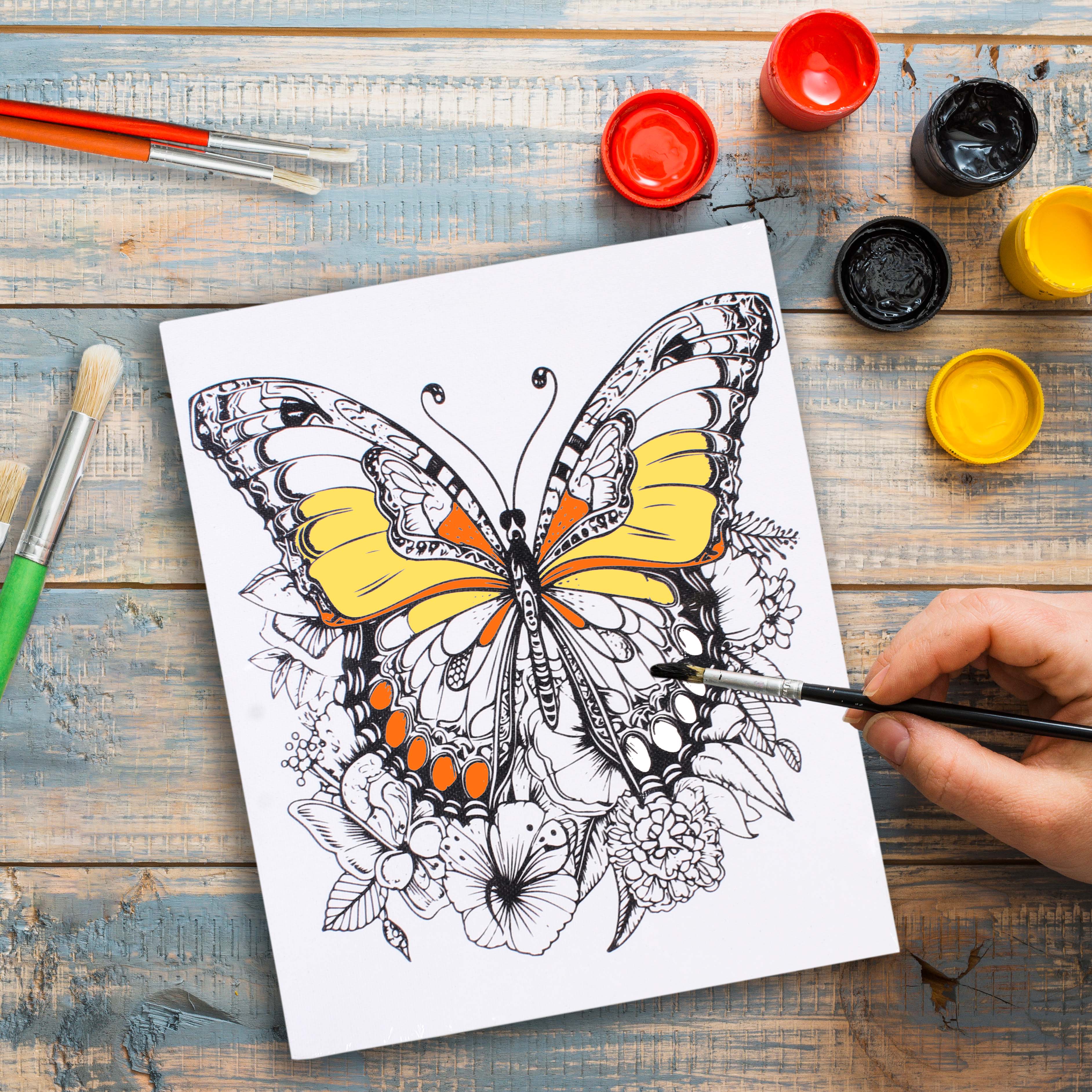 Pre -printed Canvas With Colours Butterfly Beauty Painting Kit 8 X10inch