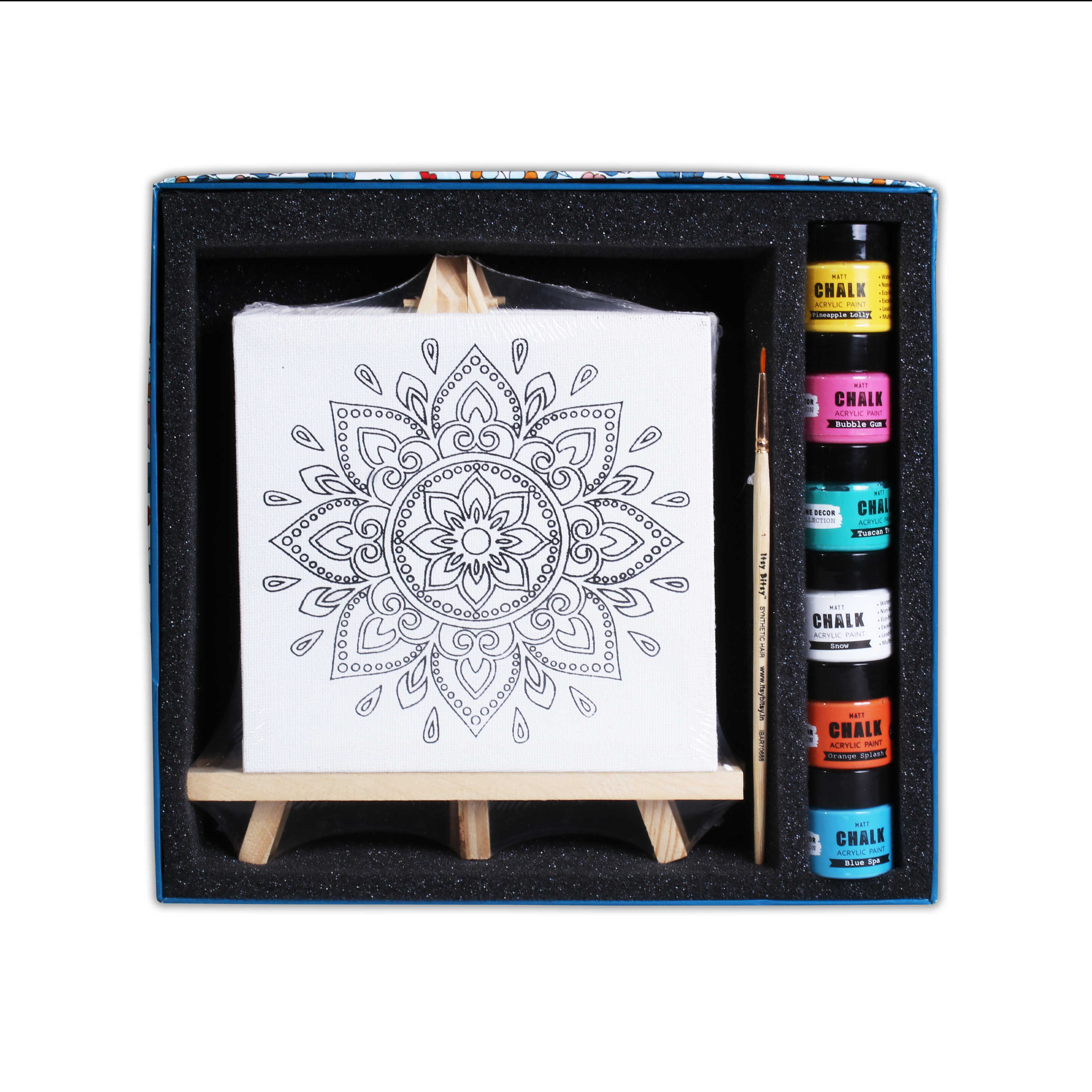 Mandala Blossom Art Kit  - Gift Of Creativity (1 Preprinted Canvas with Easel  1 Plain Canvas with Easel)