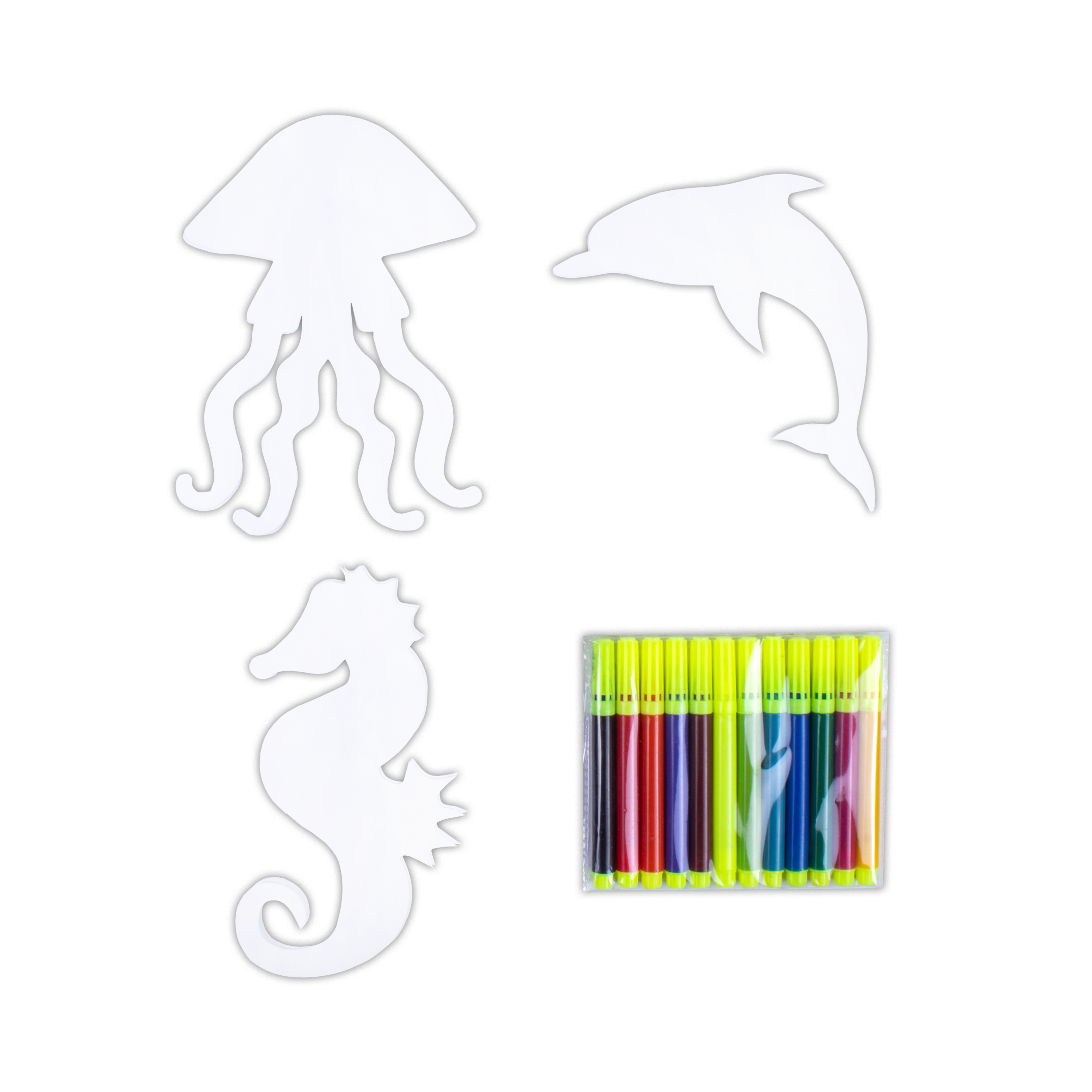 Colour Me Sea World Pre- Cut Shapes with 12 Colour Markers 10Pc Box