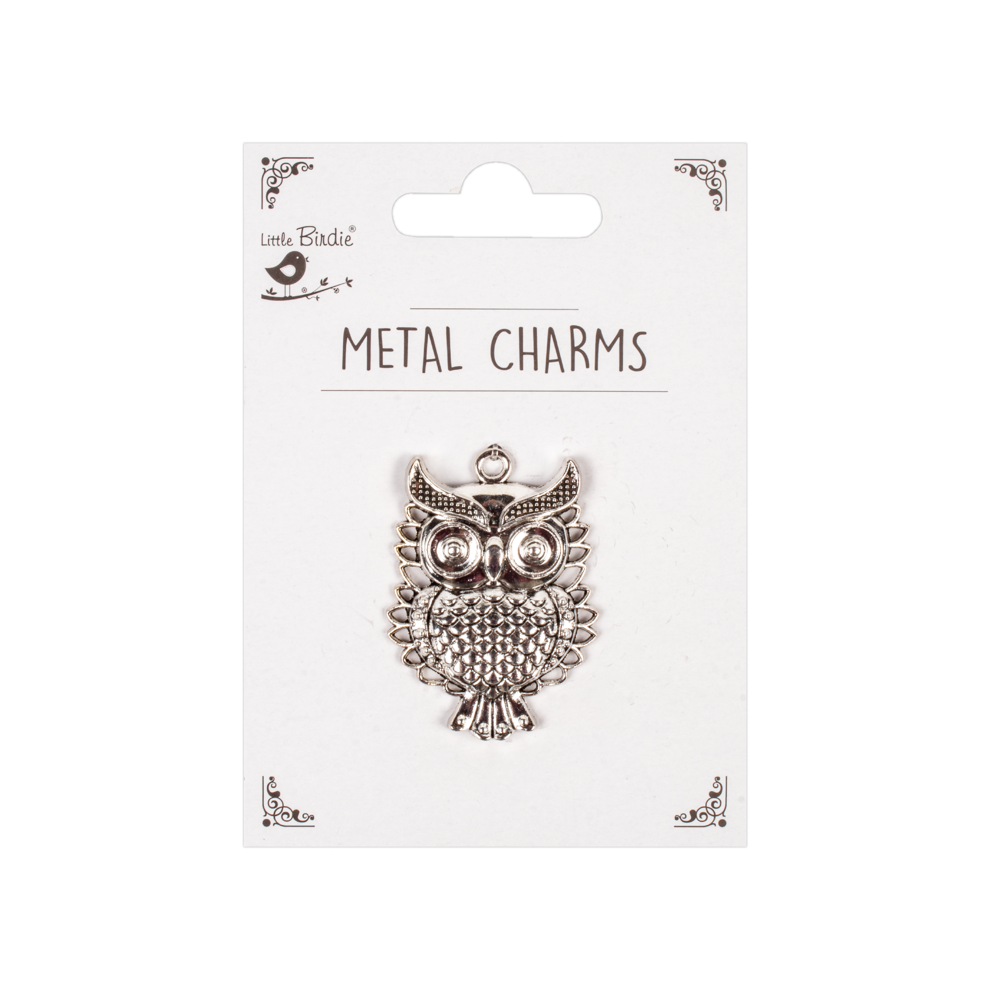 Metal Charms Ornate Owl 1Pc