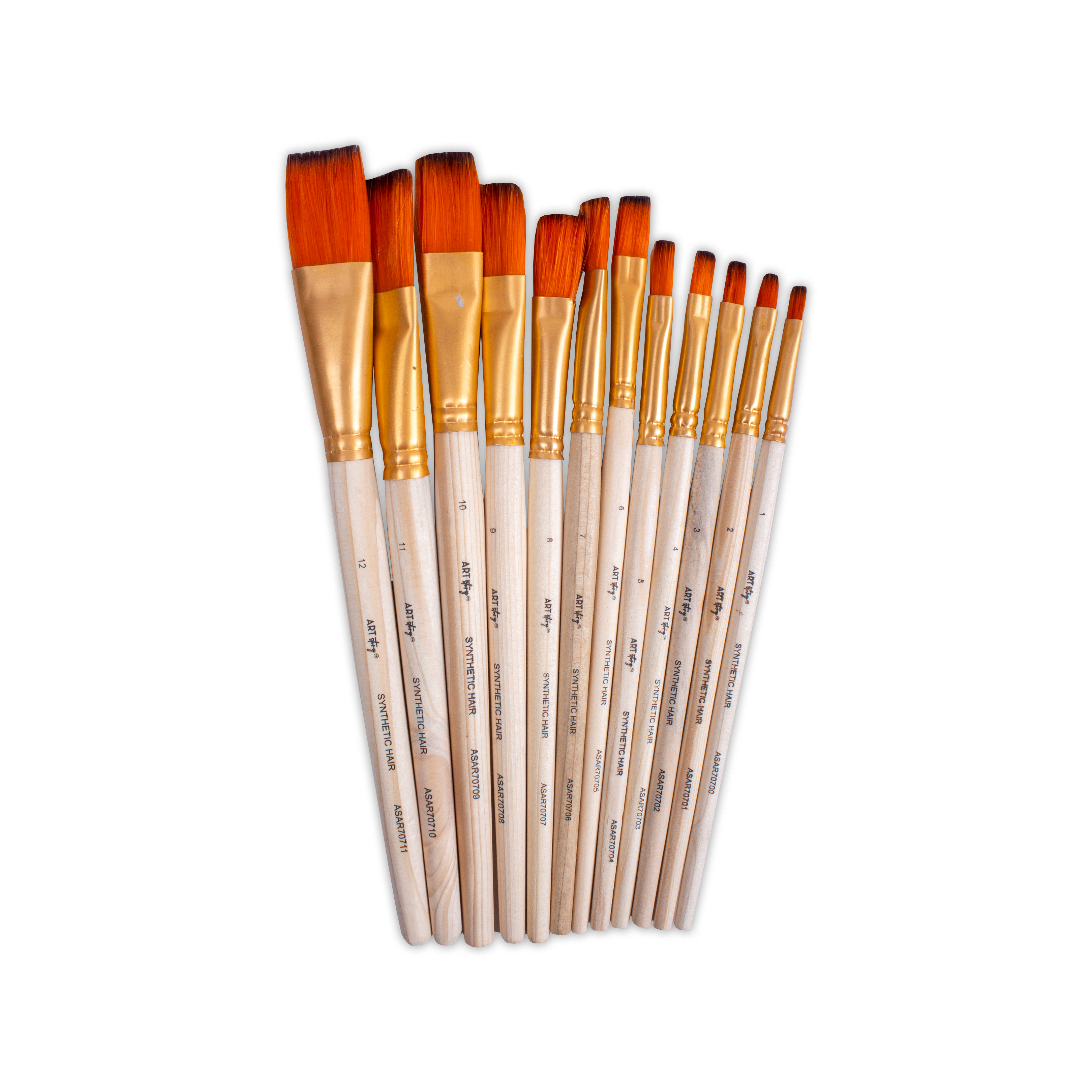 Synthetic Hair Flat Brushes No.1 To No.12 12pcs Set