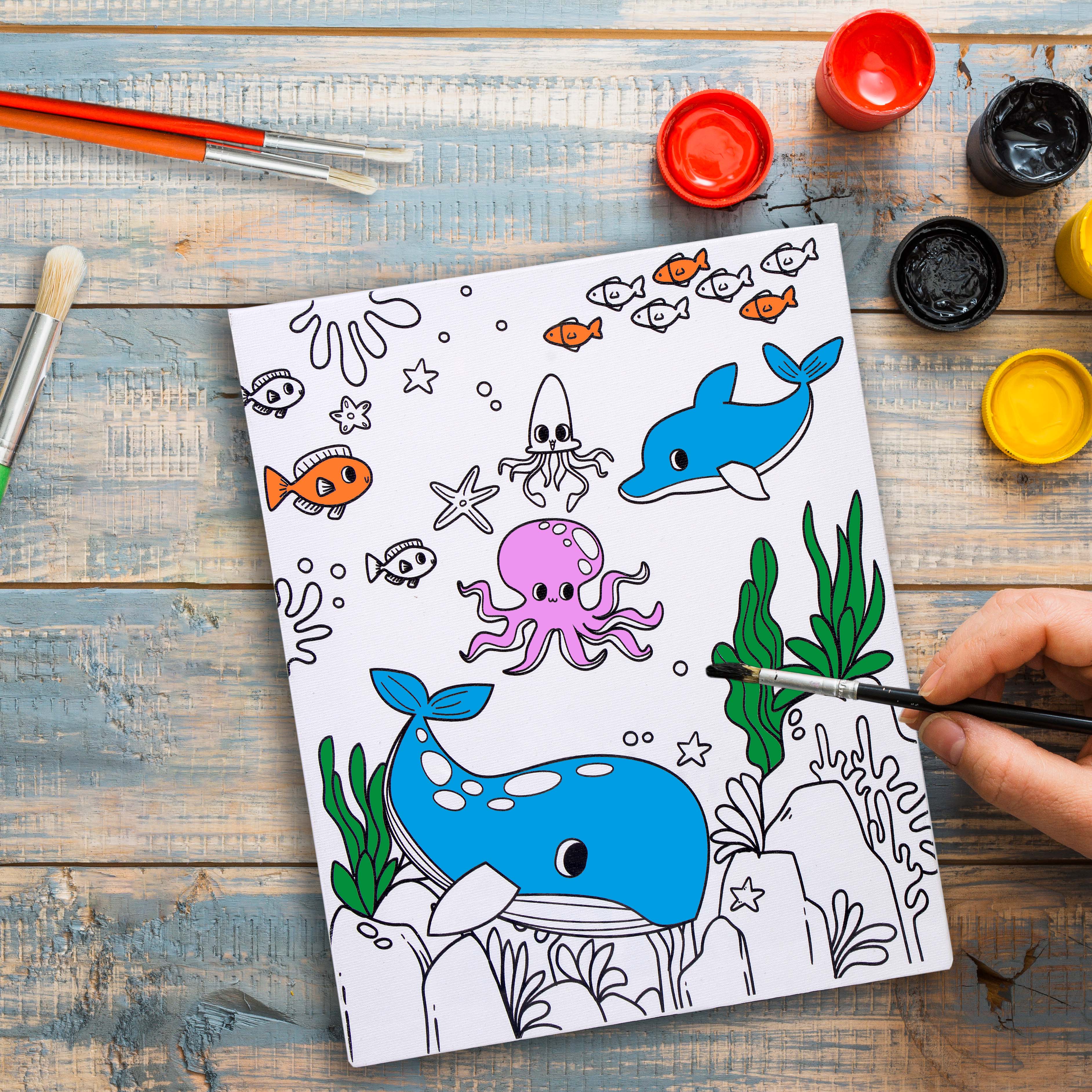 Pre -printed Canvas With Colours Sea Life Painting Kit 8 X10inch