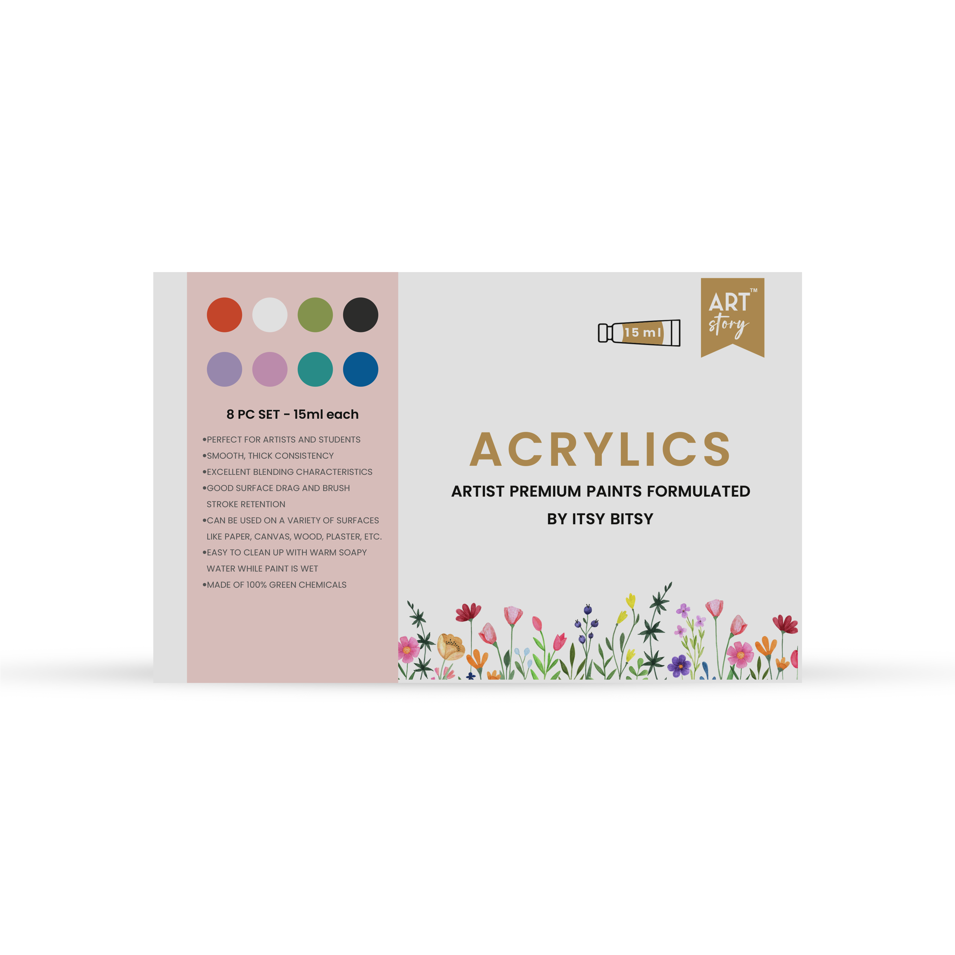 Artists Acrylic Colour Set Pastel 8 Colors X 15ml each