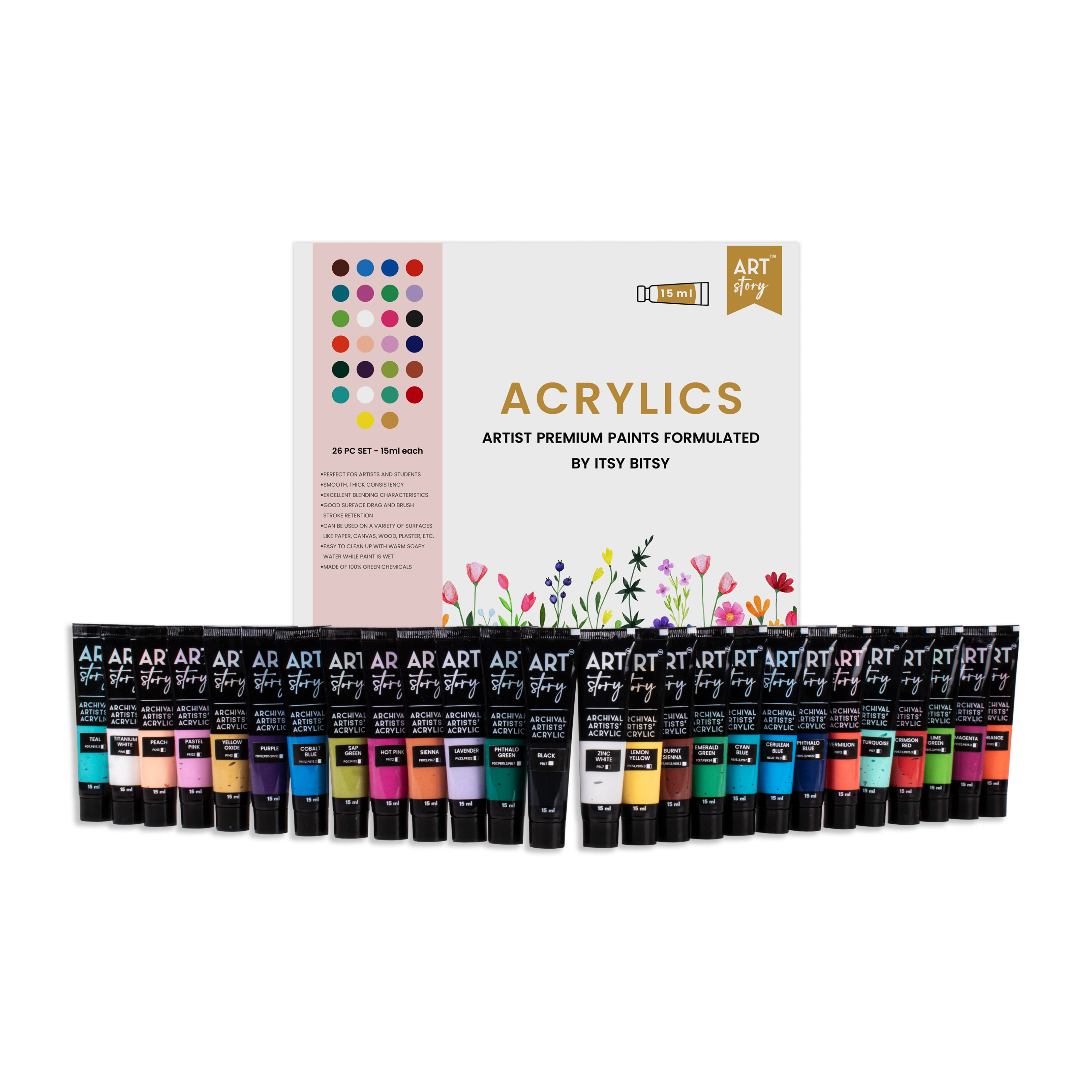Artists Acrylic Colour Set 26 Colors X 15ml each