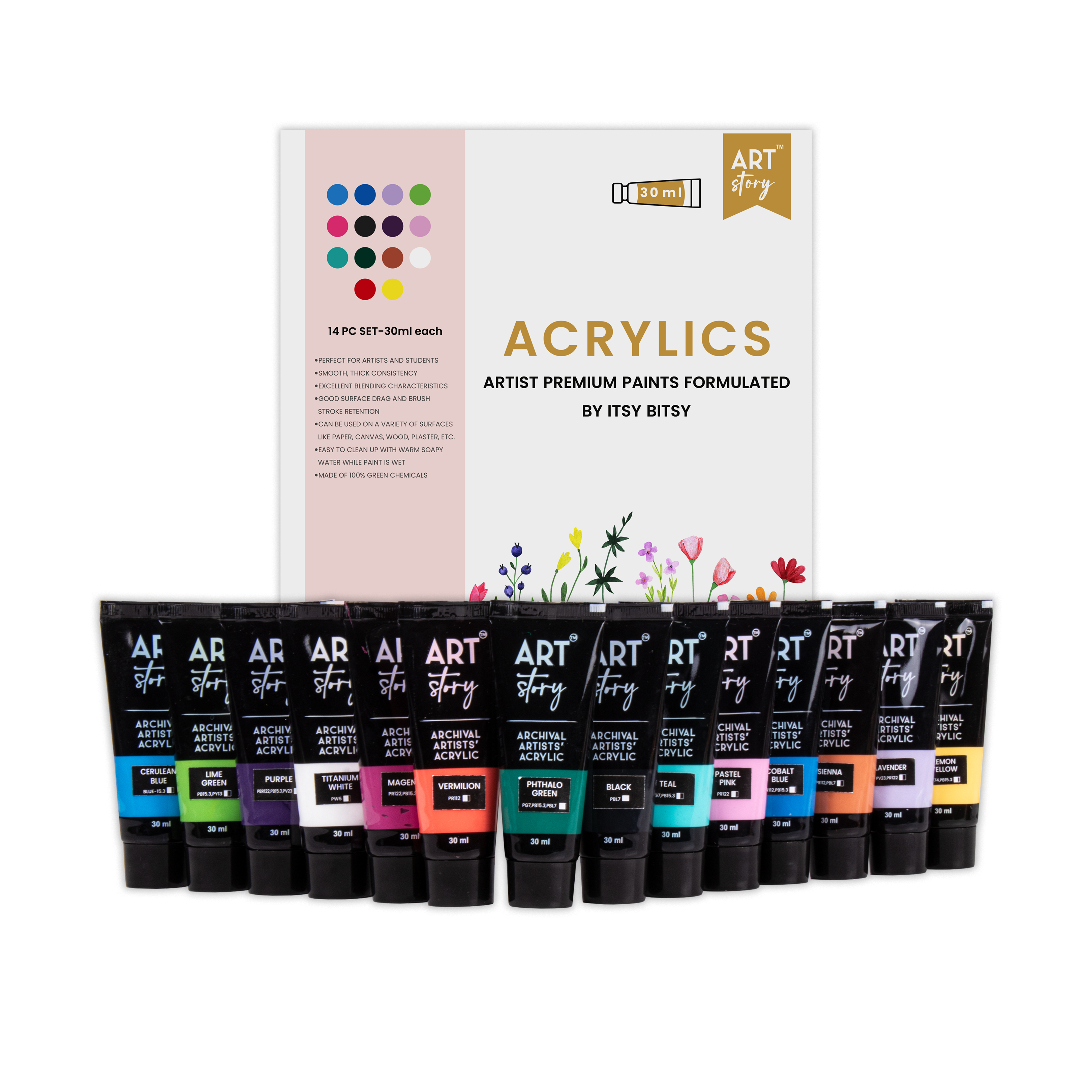 Artists Acrylic Colour Set 14 Colors X 30ml each