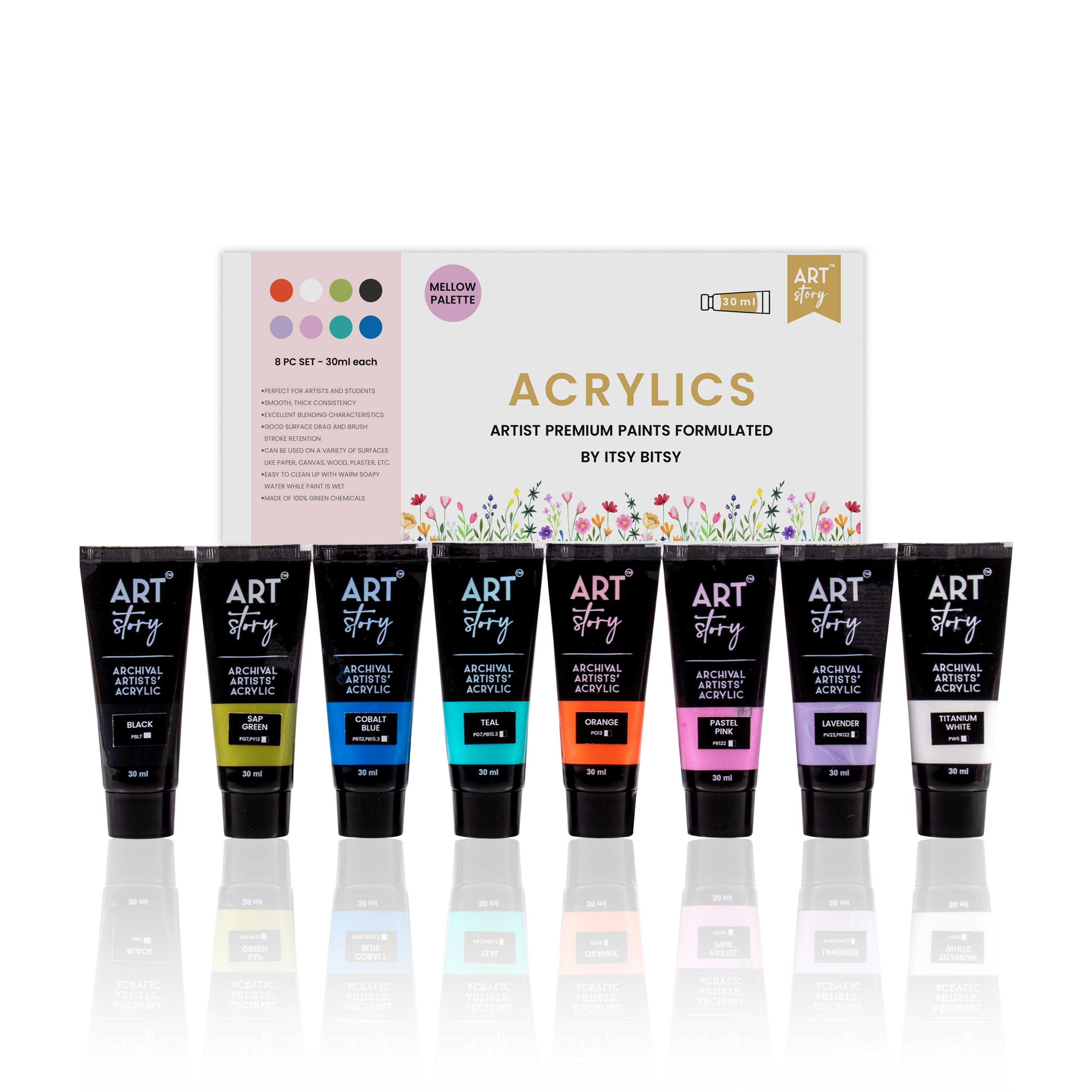 Artists Acrylic Colour Set Pastel 8 colours X 30ml each