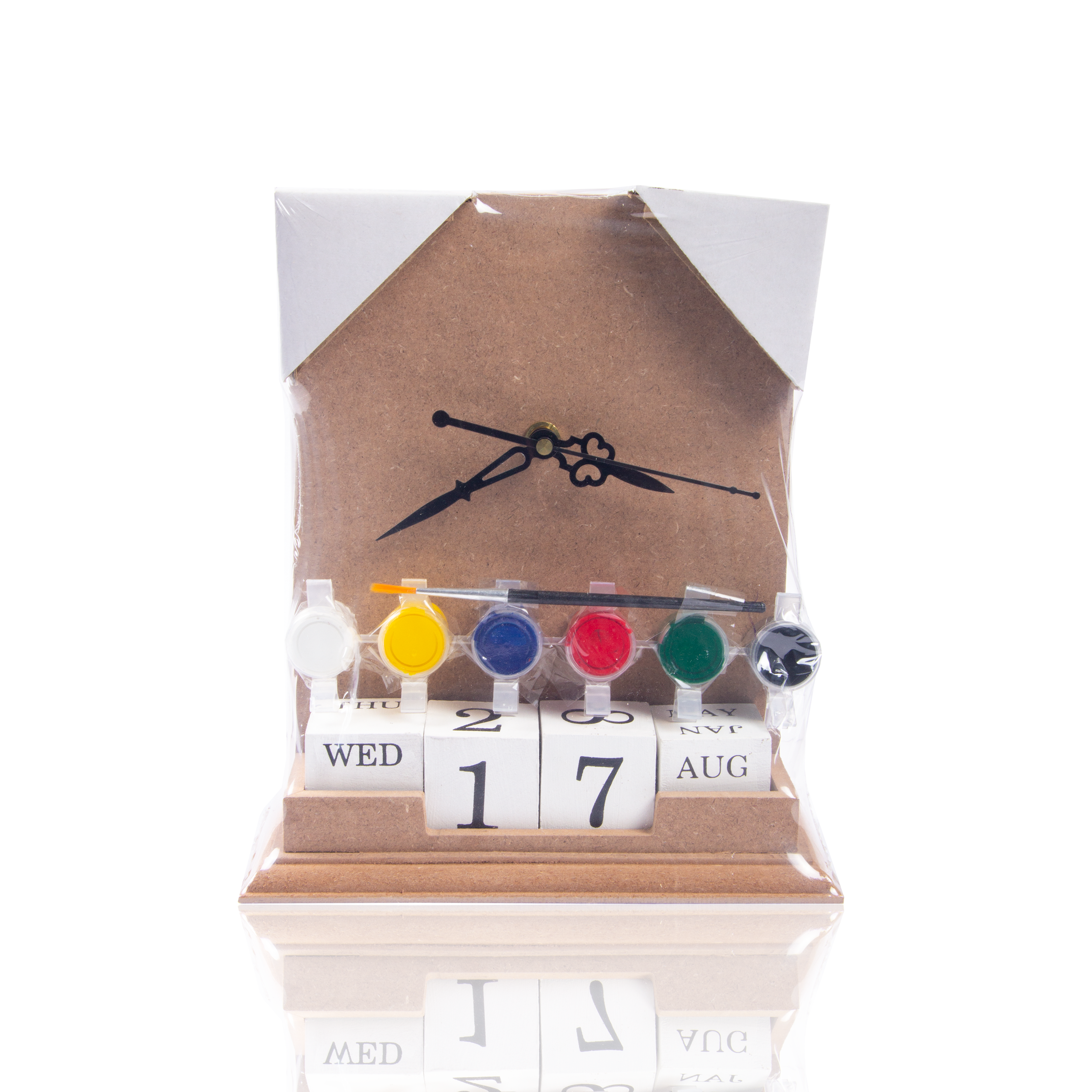 MDF Table Clock Calender With Paints L 8.2Xw 7.1 Inch 1Pc