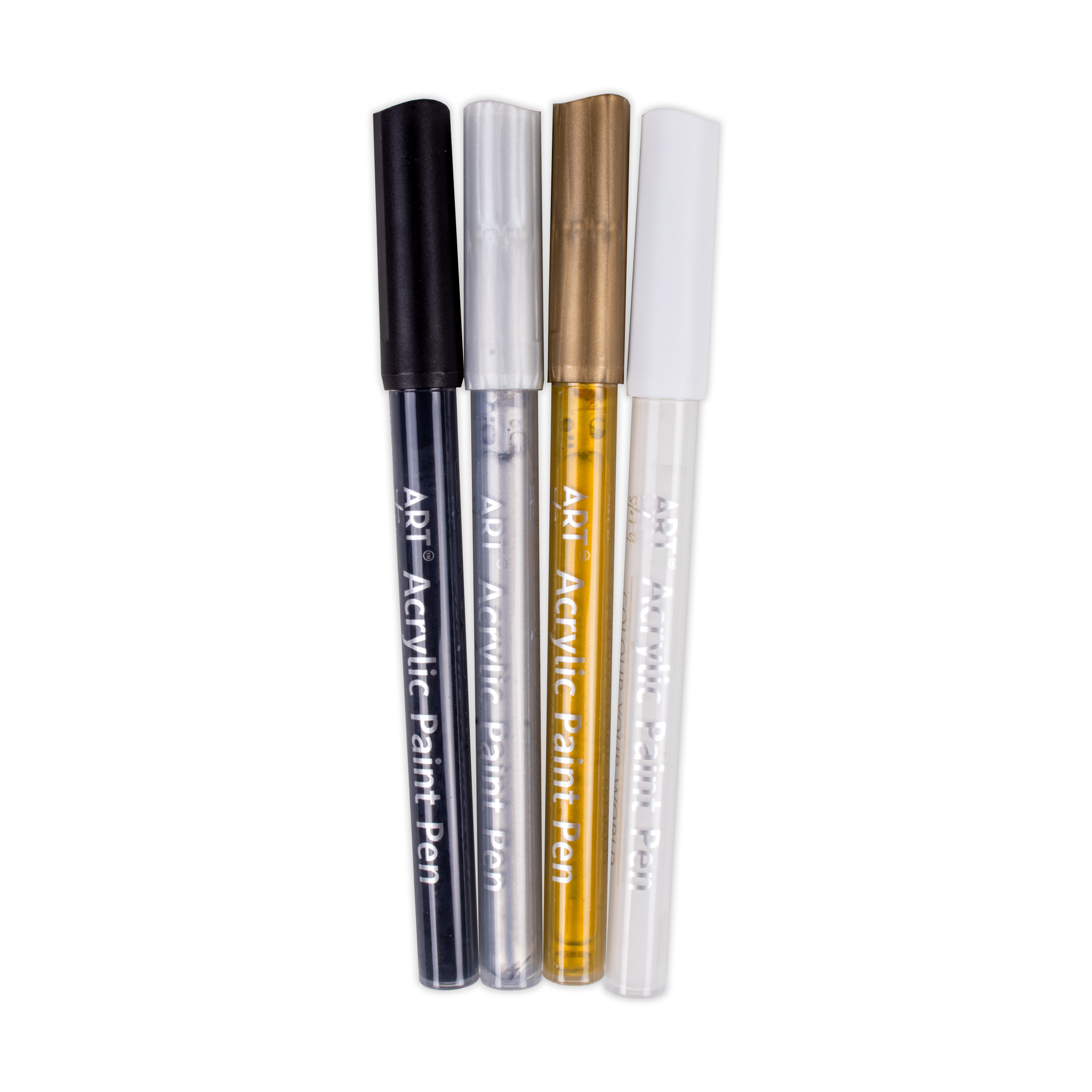 Acrylic Paint Marker Pen Water Based Gold , Silver, White & Black 1mm Tip Pack Of 4pc