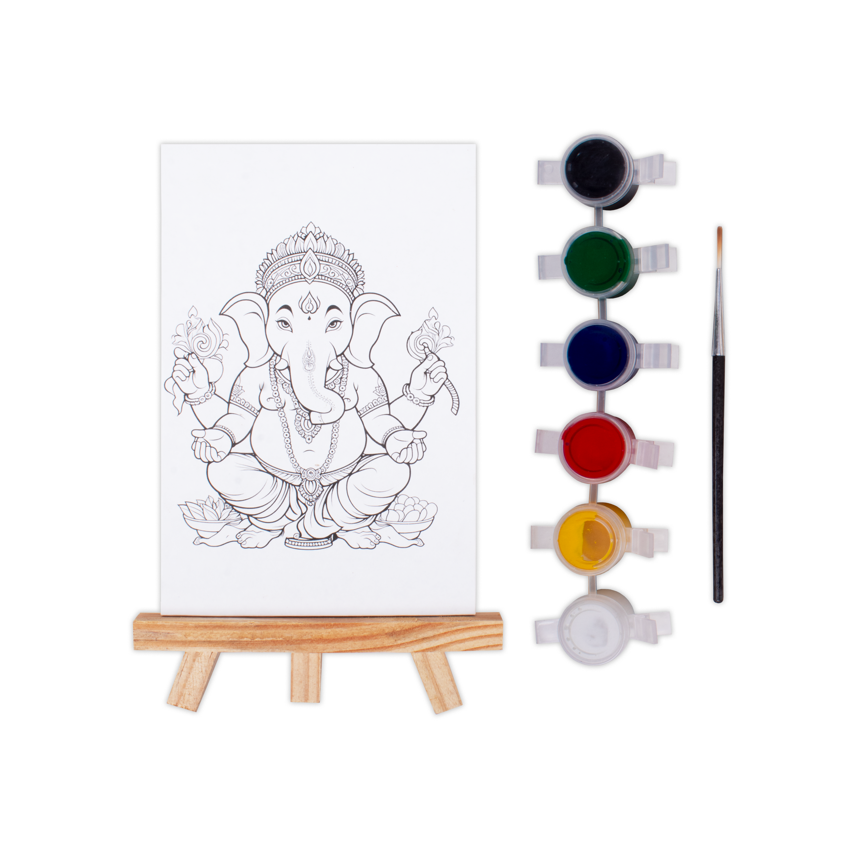Paintable Pre-Printed Panel with Easel & Paints - Ganesha, Approx 4in x 6in, Easel size 11cm, 1pc