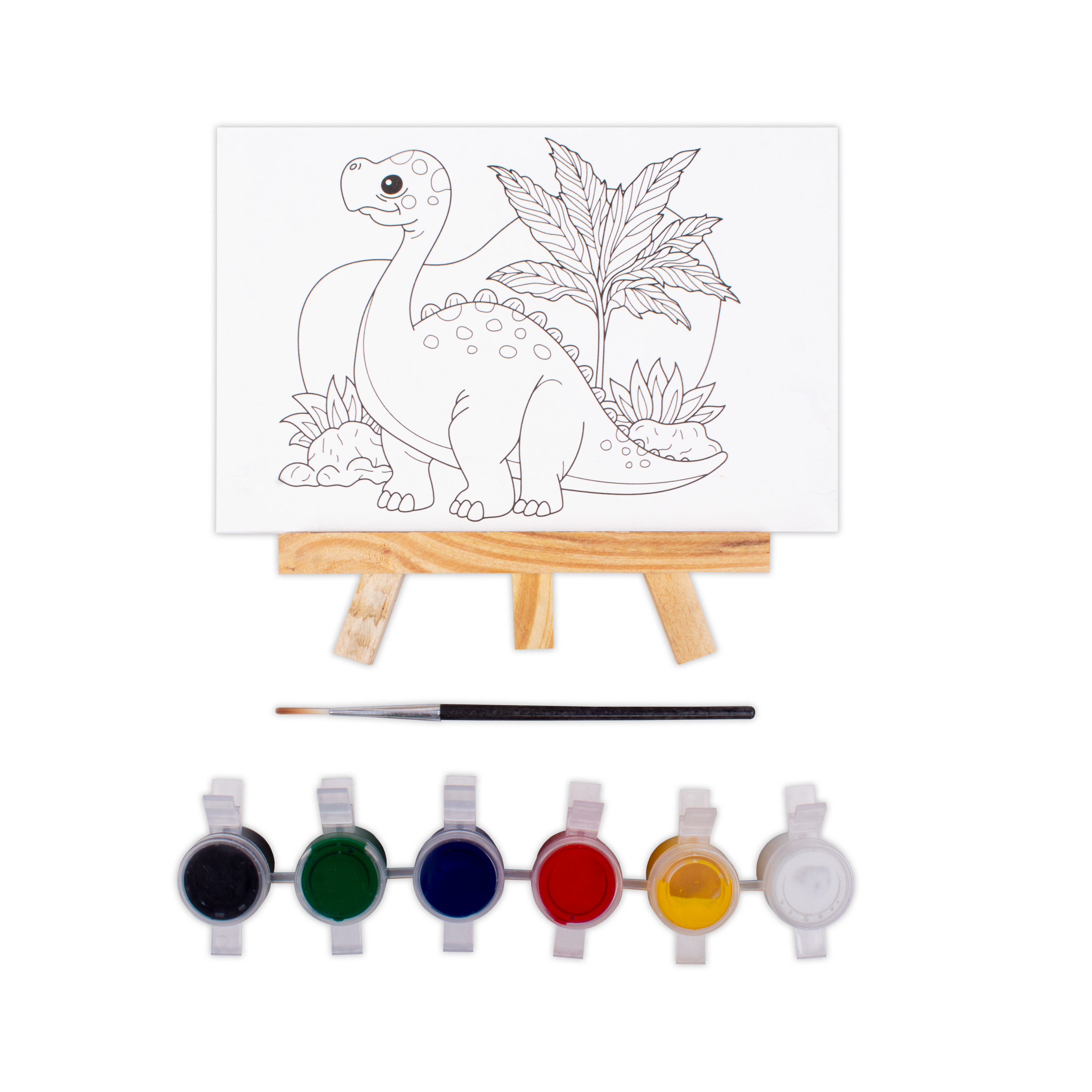 Paintable Pre-Printed Panel with Easel & Paints- Dinosaur, Approx 4in x 6in, Easel size 11cm, 1pc