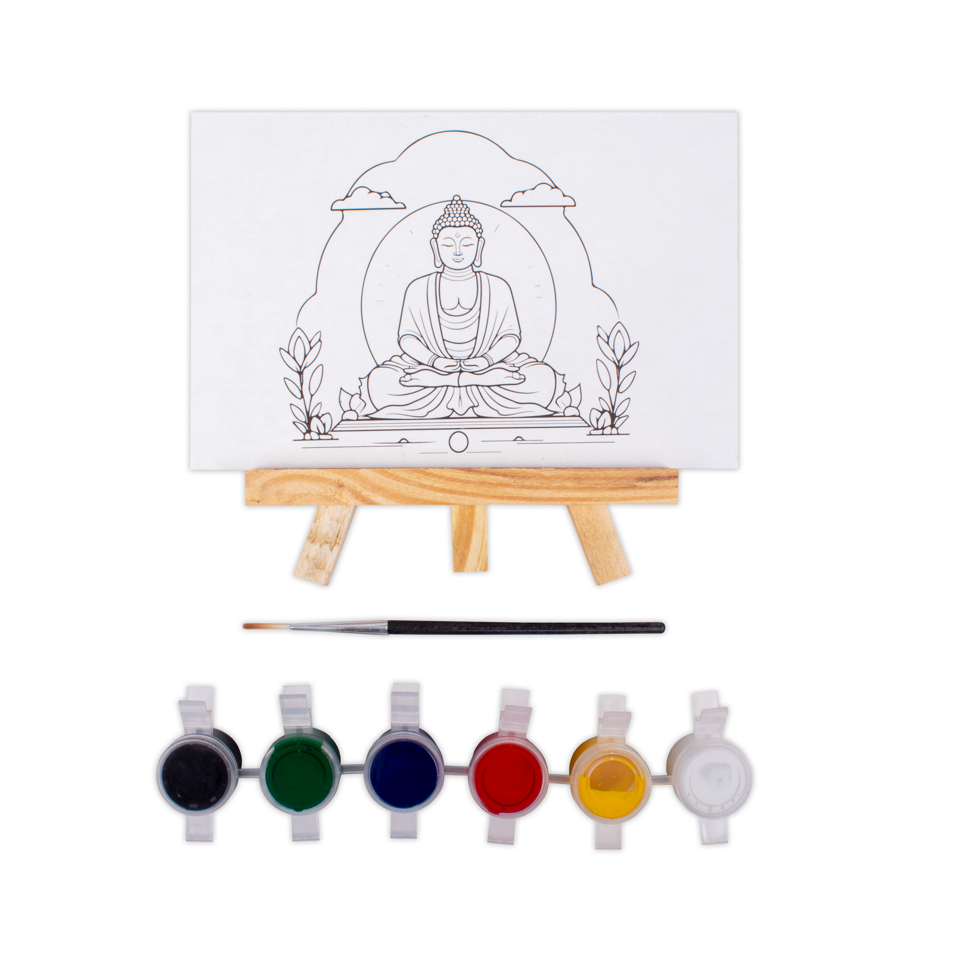 Paintable Pre-Printed Panel with Easel & Paints - Buddha, Approx 4in x 6in, Easel size 11cm, 1pc