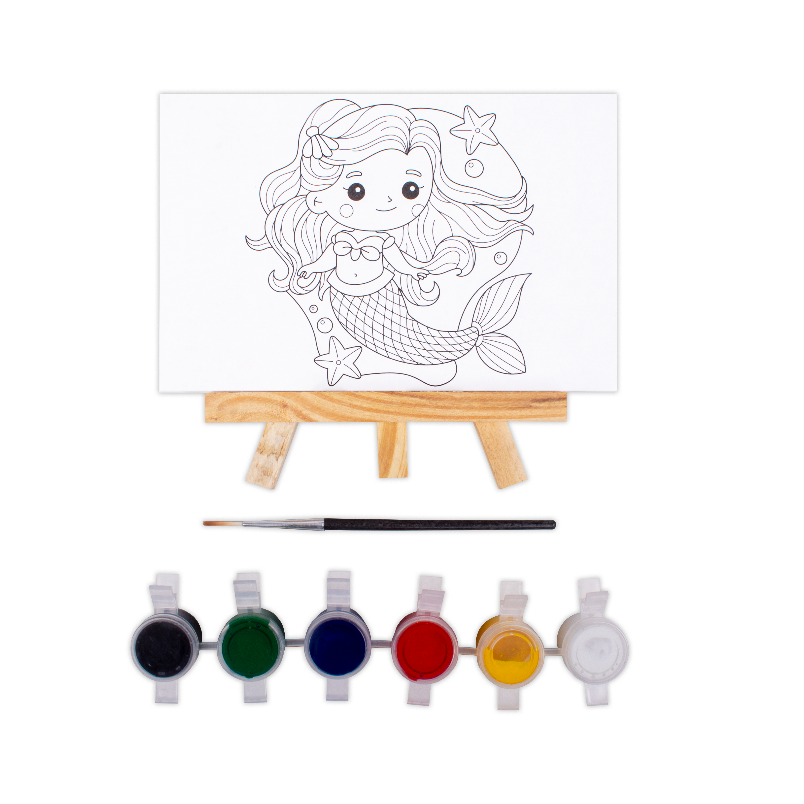 Paintable Pre-printed Panel with Easel & Paints - Little Mermaid, Approx 4inx6inch, Easel size 11cm, 1pc