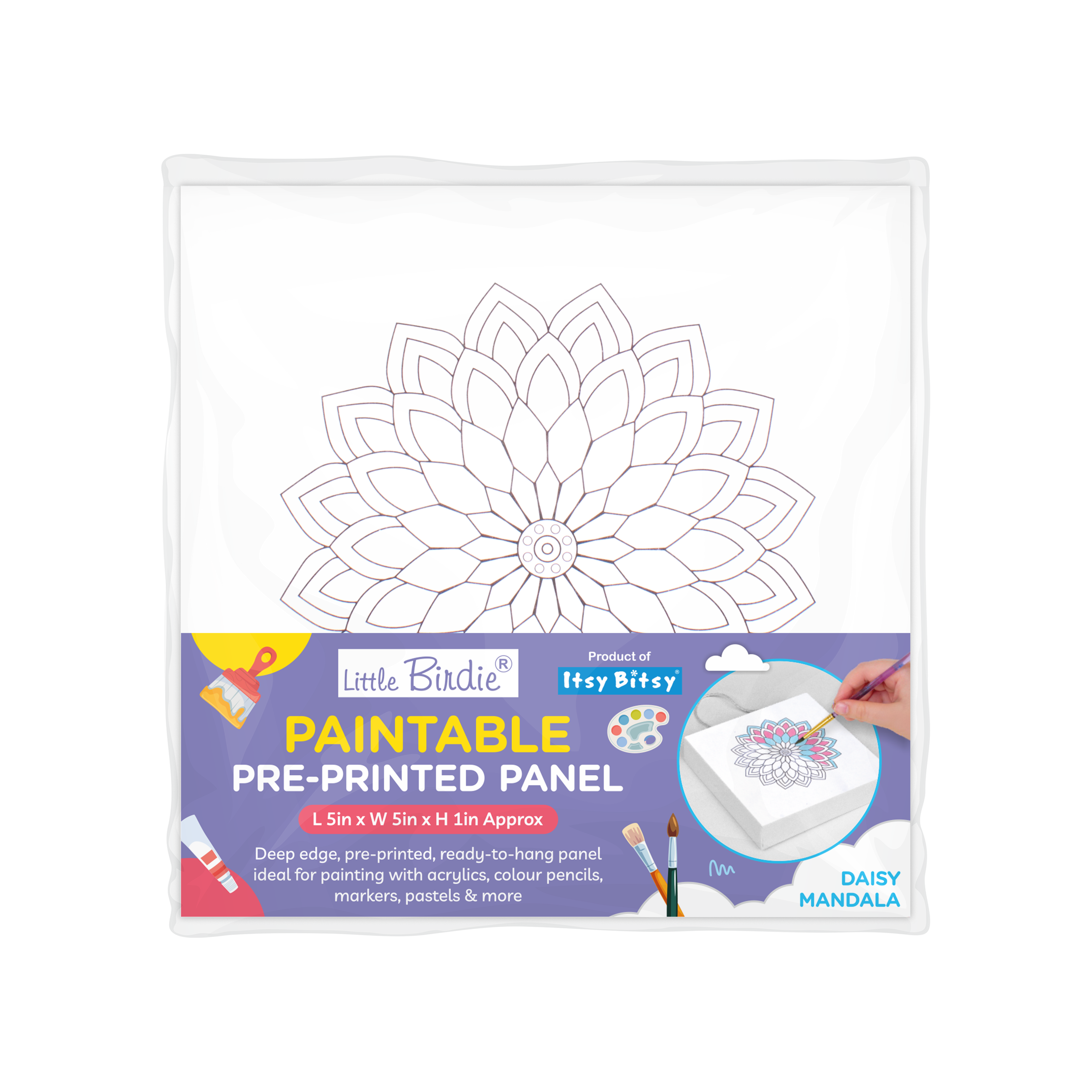 Paintable Pre-Printed Panel Daisy Mandala L5 XW5 X H1inch 1pc