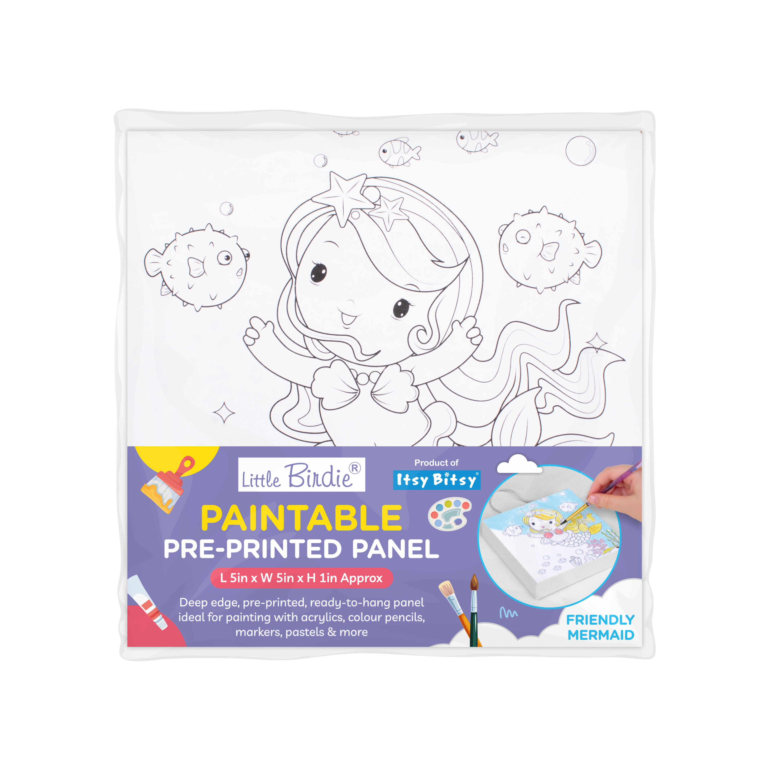 Paintable Pre-Printed Panel Friendly Mermaid L5 XW5 X H1inch 1pc