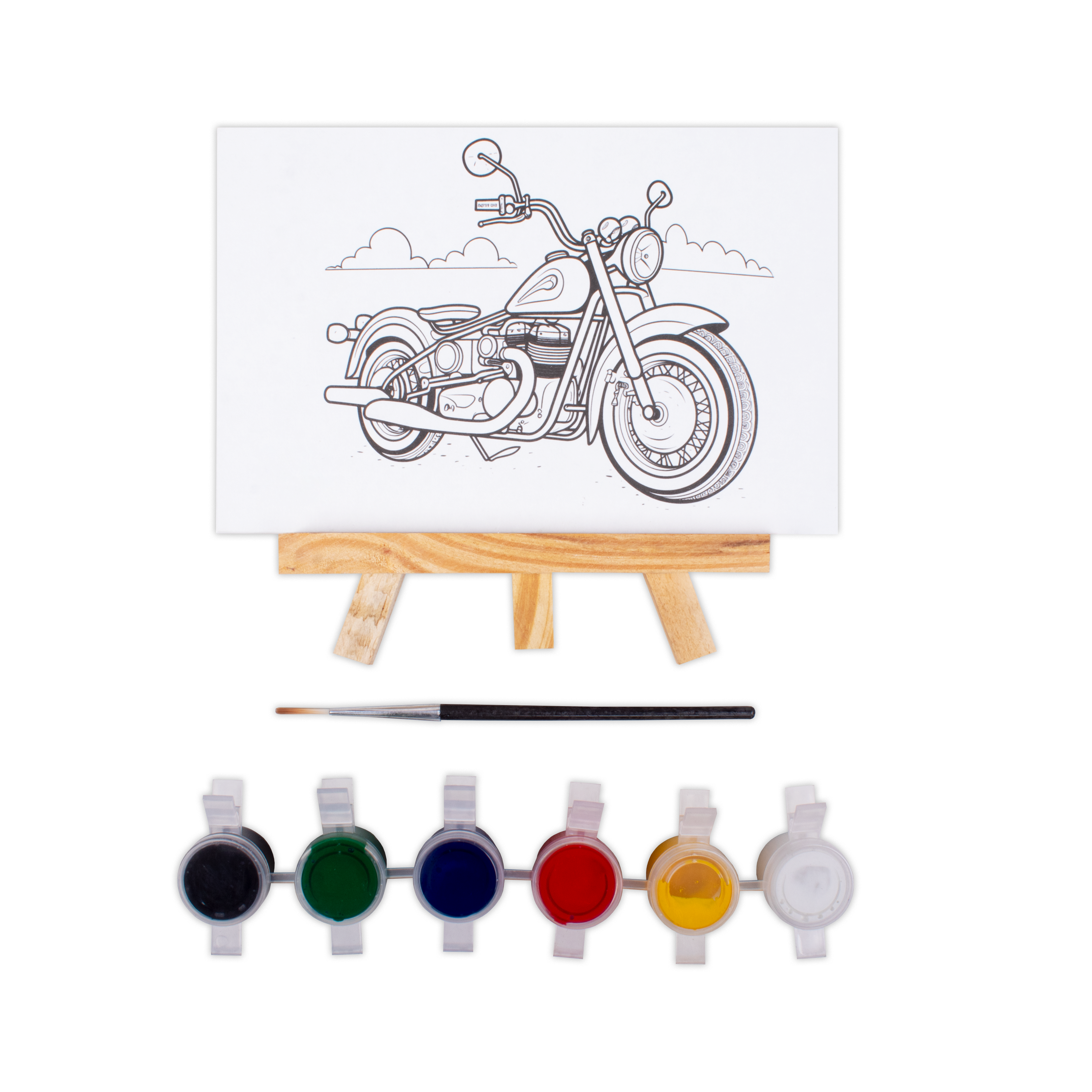 Paintable Pre-printed Panel with Easel & Paints - Motorcycle, Approx. 4in x6in, Easel size 11cm, 1pc