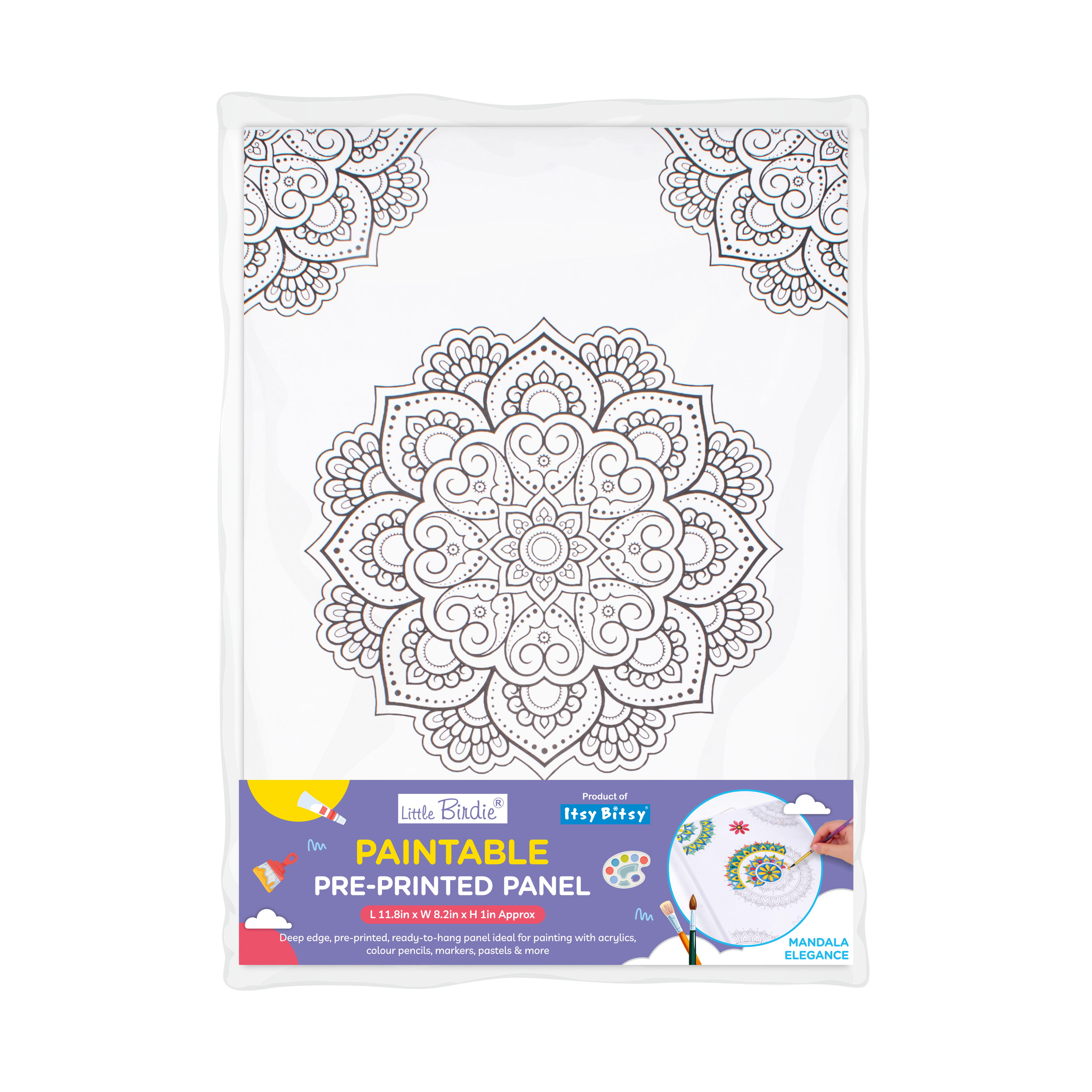 Paintable Pre-Printed Panel Mandala Elegance Approx L12 XW8.5 X H1inch 1pc
