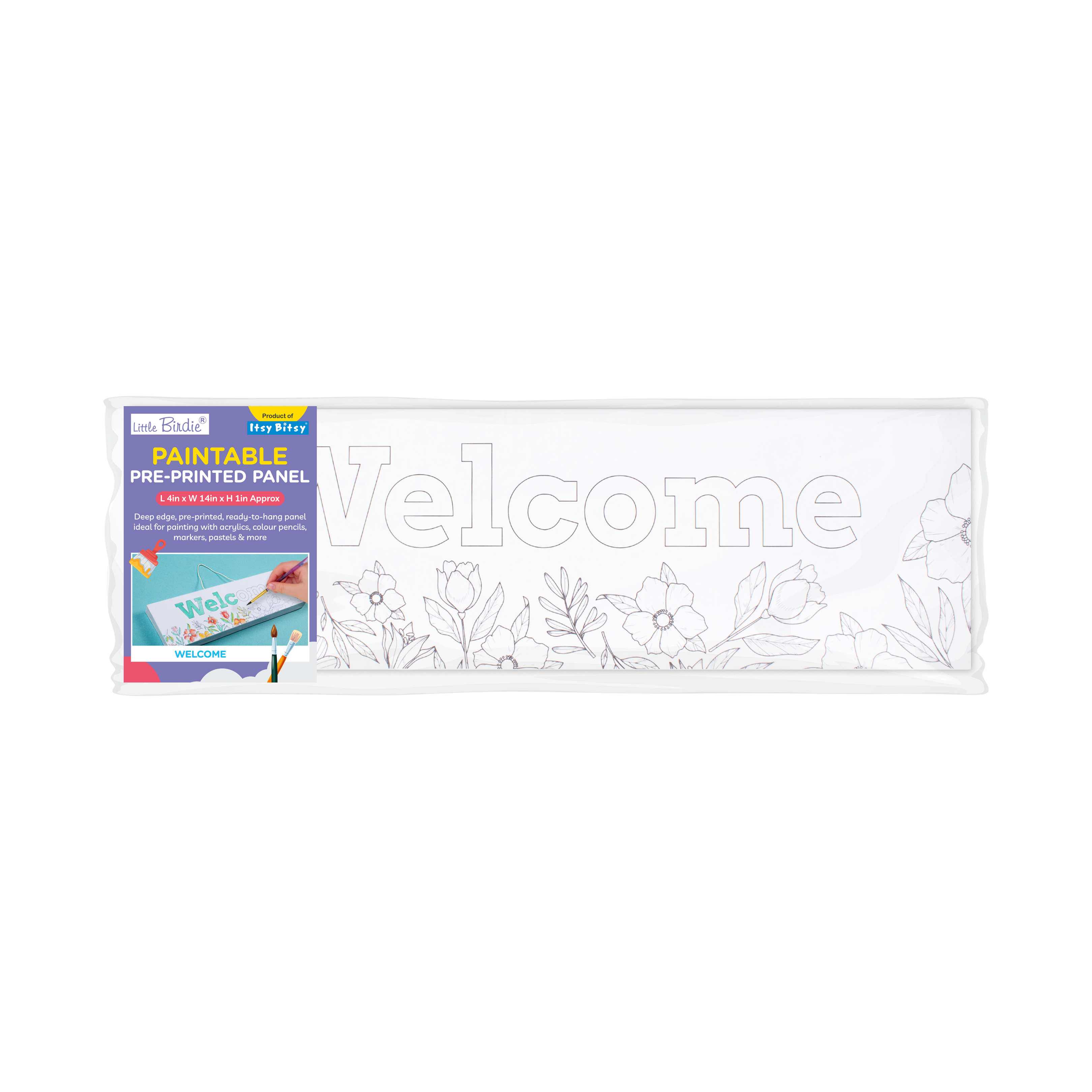 Paintable Pre-Printed Panel Welcome Approx L14 XW4 X H1inch 1pc