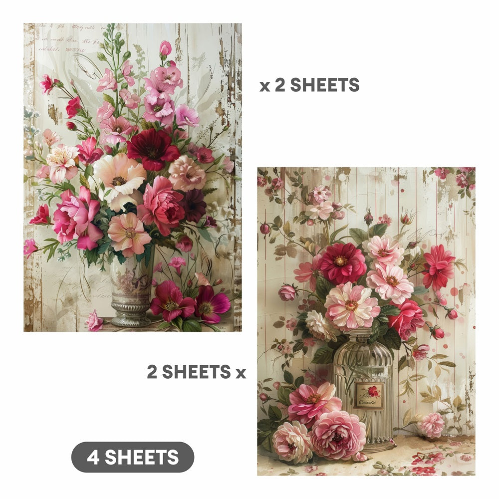 Decoupage Paper Flower Vase 2Designs 70GSM A4 4Sheets