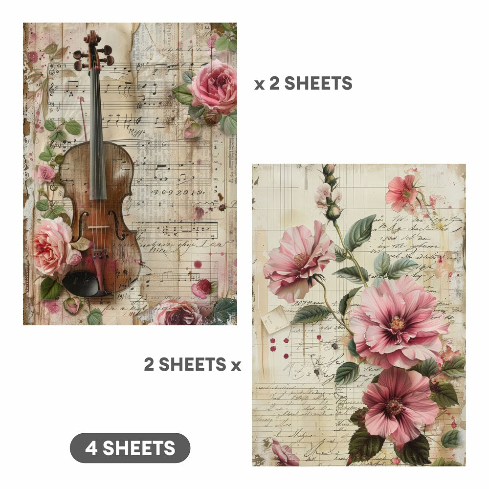Decoupage Paper Blossom Melody 2Designs 70GSM A4 4Sheets
