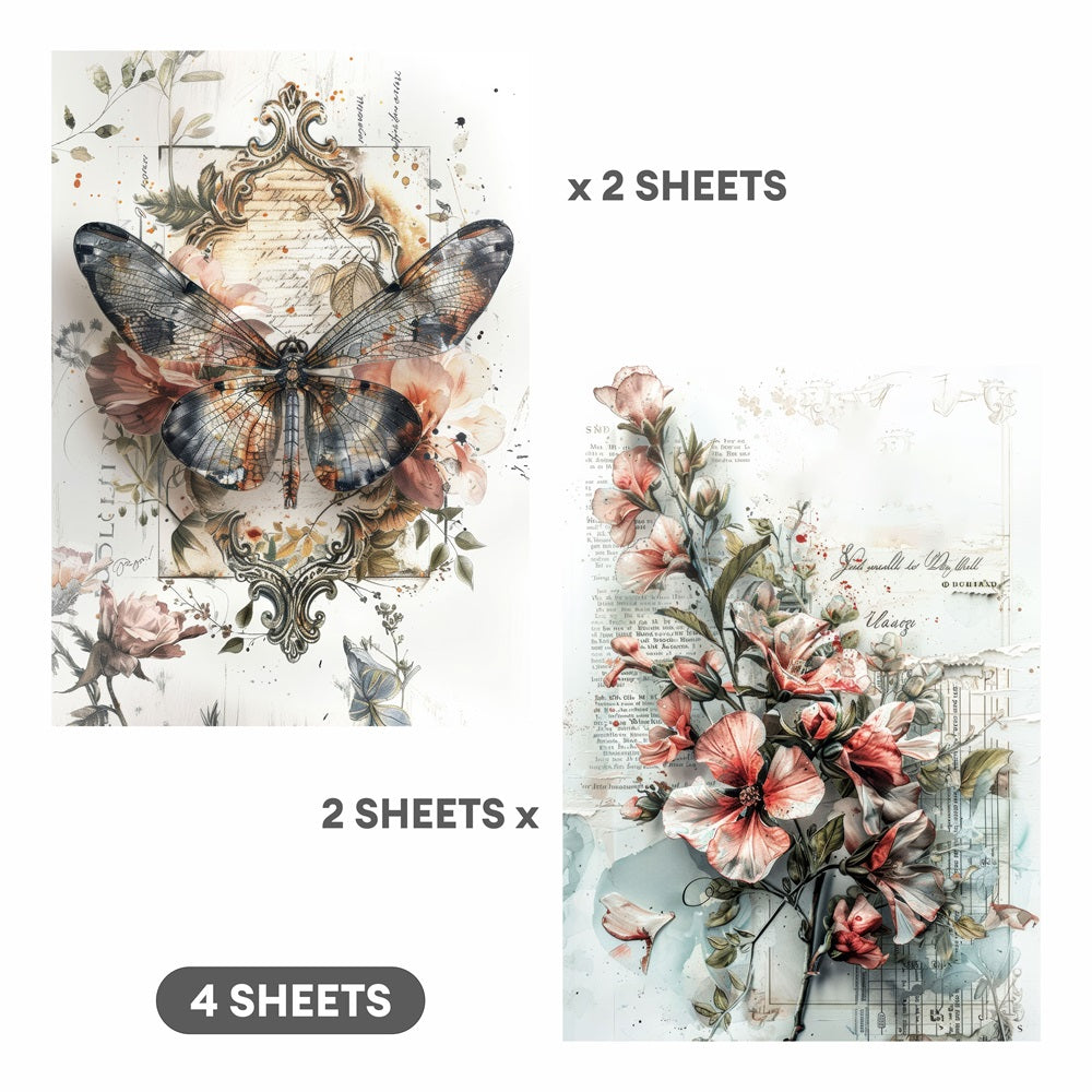 Decoupage Paper Meadow Moth 2Designs 70GSM A4 4Sheets