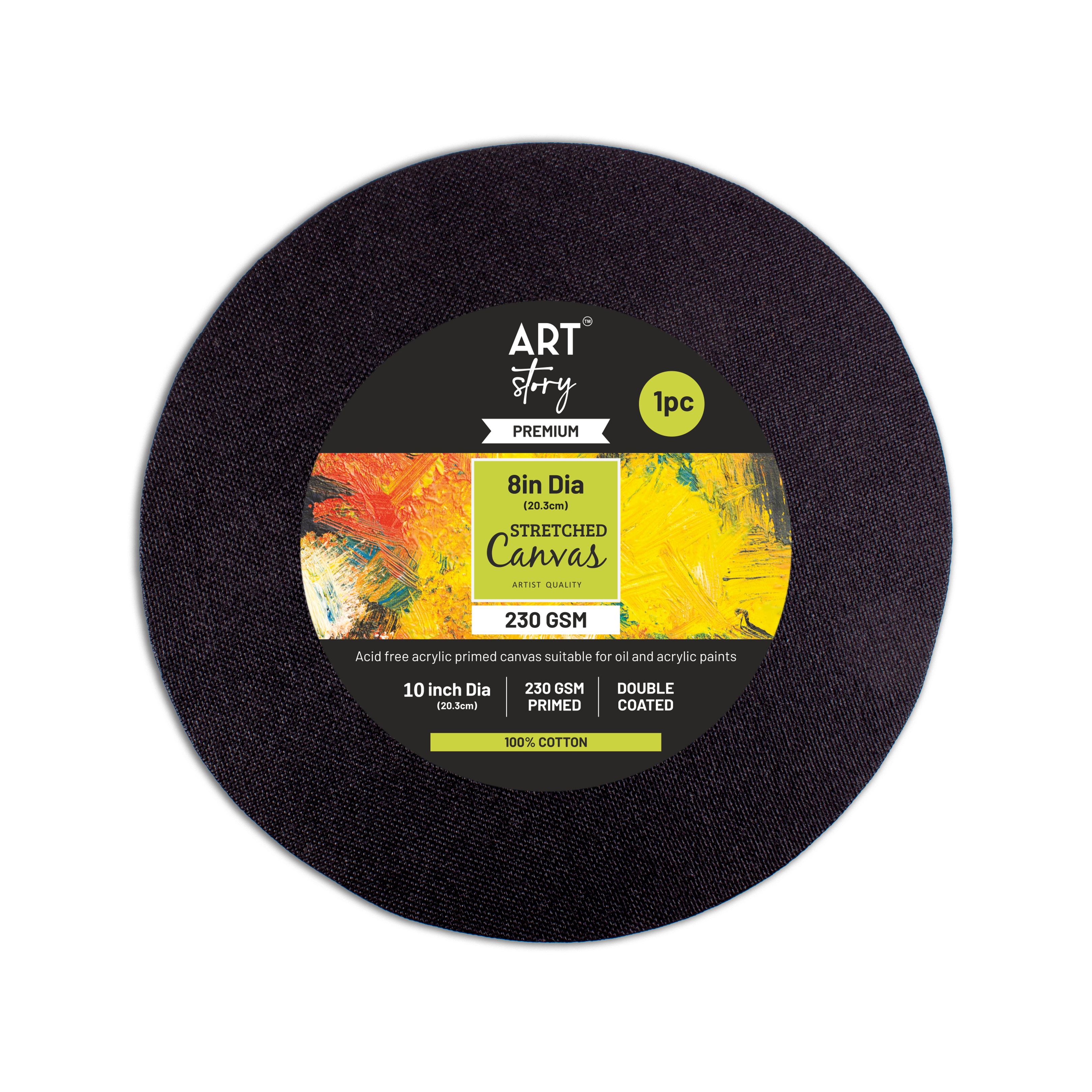 Stretched Canvas Round Black 22mm 10inch Dia 1pc