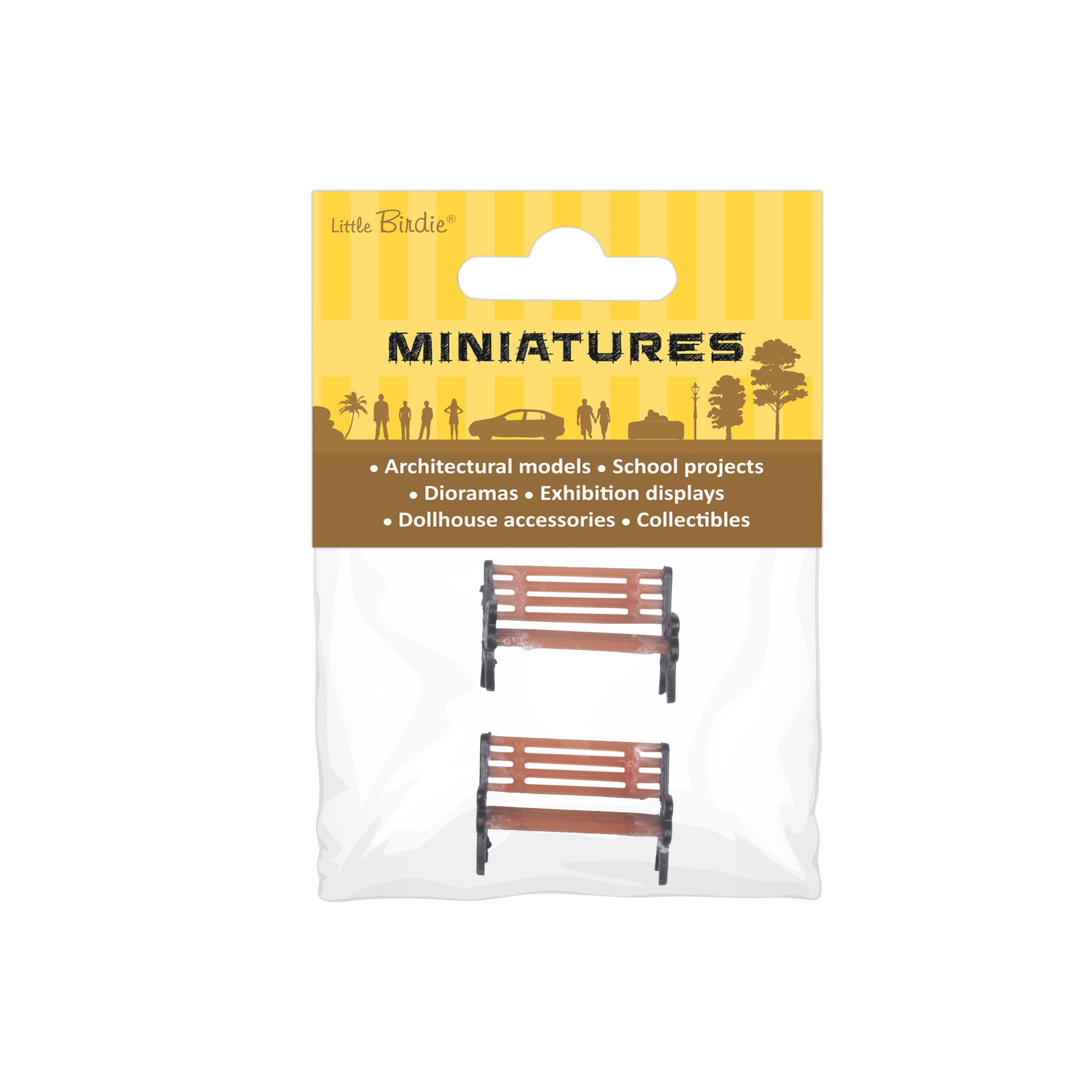 Miniature Park Bench Brown L13mm2pc
