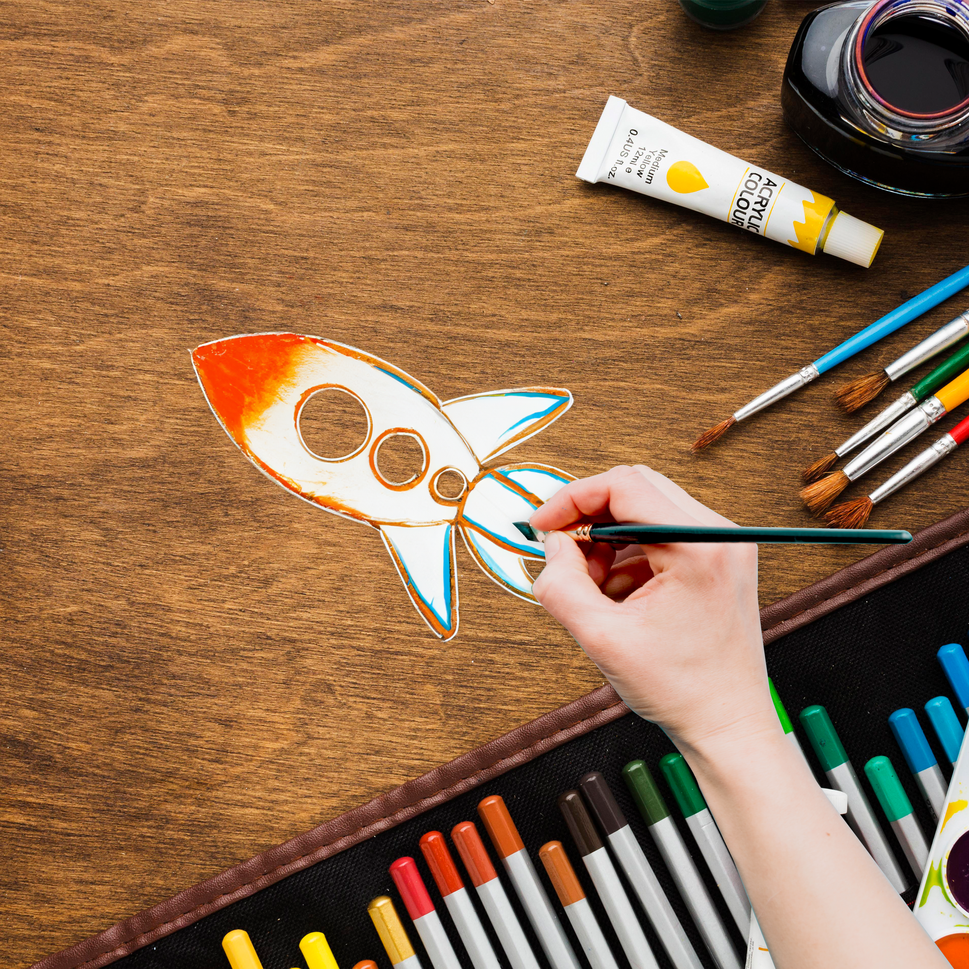 Colour Me Space Travel Pre- Cut Shapes with 12 Colour Markers 10Pc Box