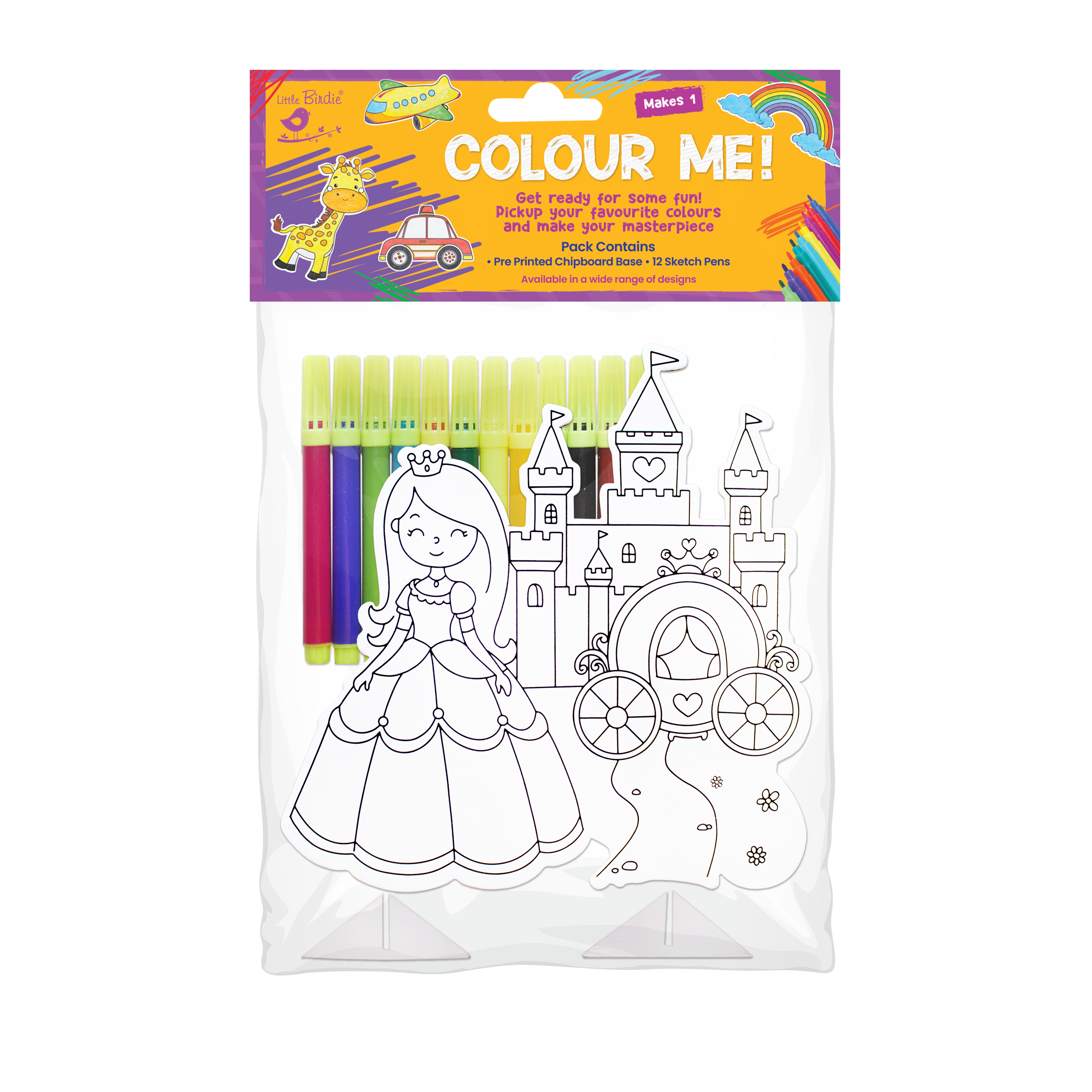 Table Decor Colouring Kit With Sketch Pen Princess Castle Approx L8 X W7inch 2mm Thick