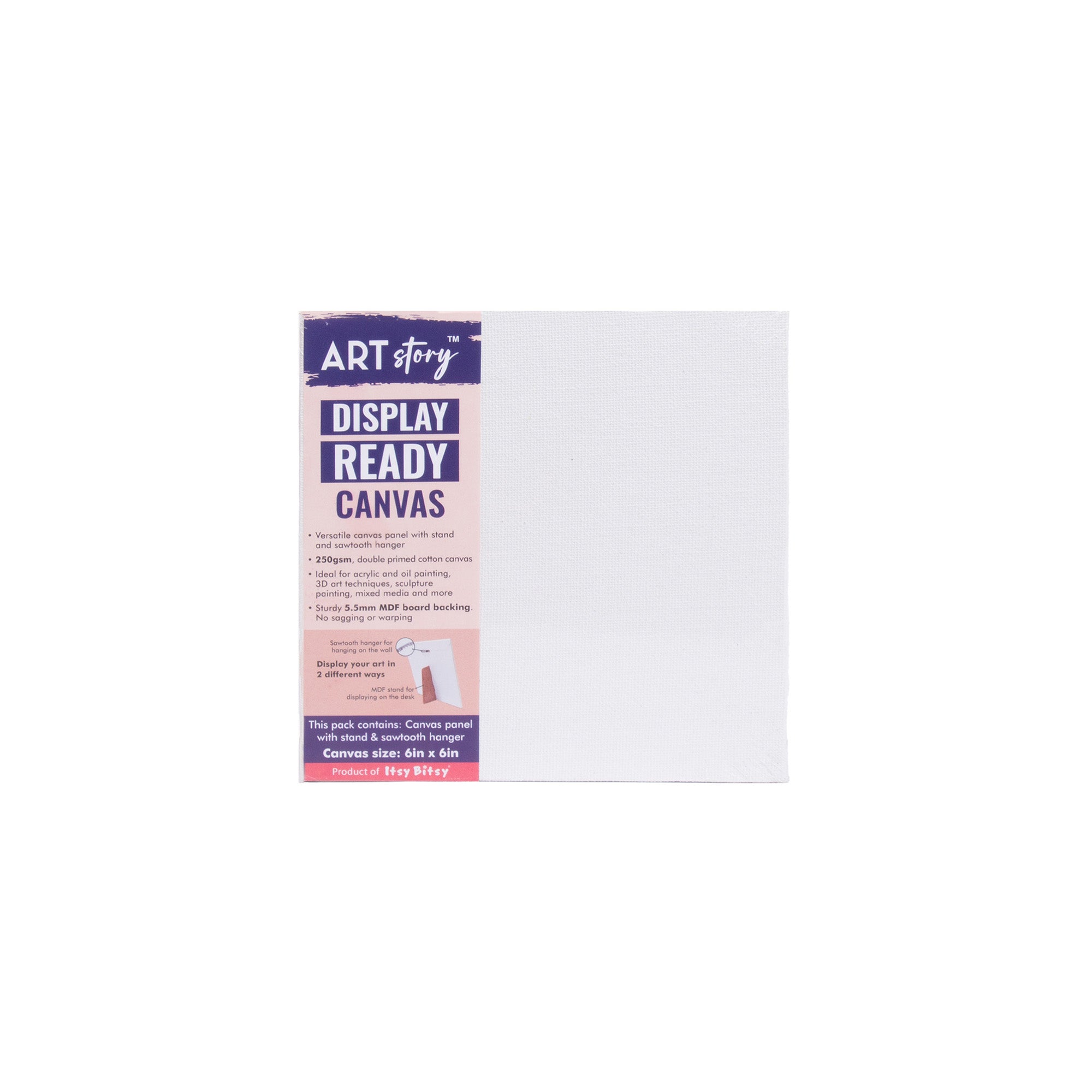 Ready to Display Canvas 6 X 6inch 250gsm MDF 5.5mm Thick
