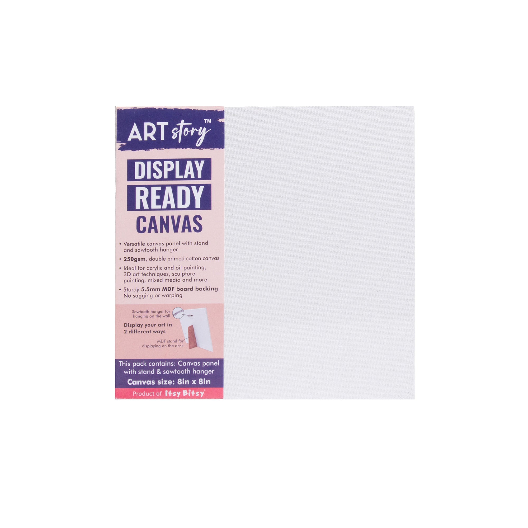 Ready to Display Canvas 8 X 8inch 250gsm MDF 5.5mm Thick