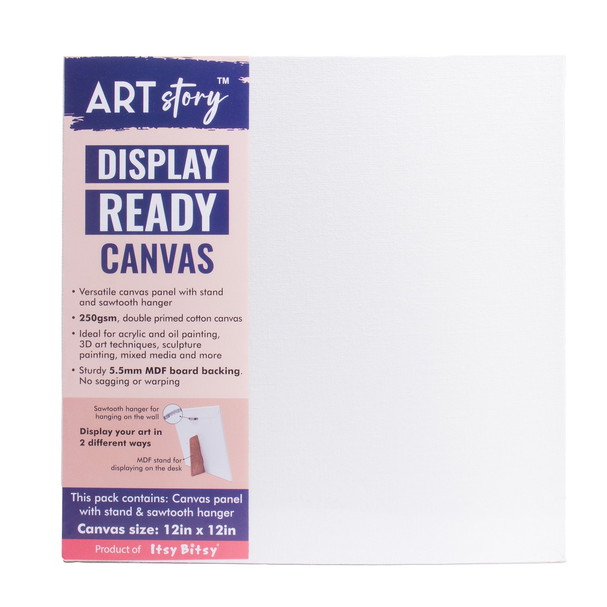 Ready to Display Canvas 12 X 12inch 250gsm MDF 5.5mm Thick