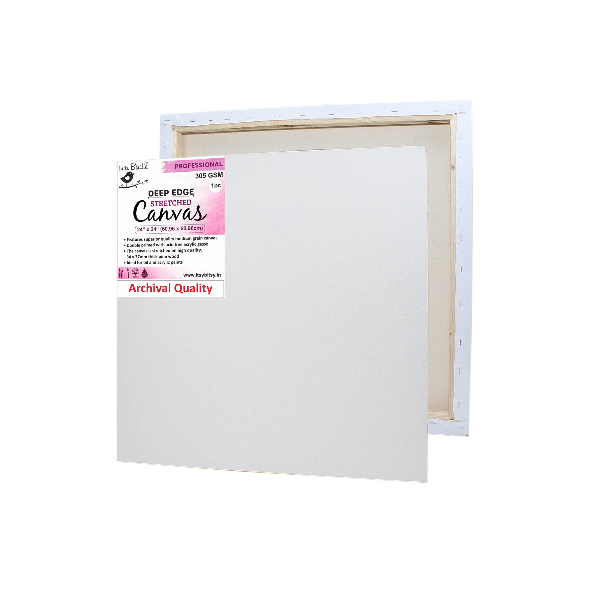 Stretched Canvas Deep Edge Frame 34X37Mm 305Gsm 24 X 24Inch 1Pc (Pack of 3)
