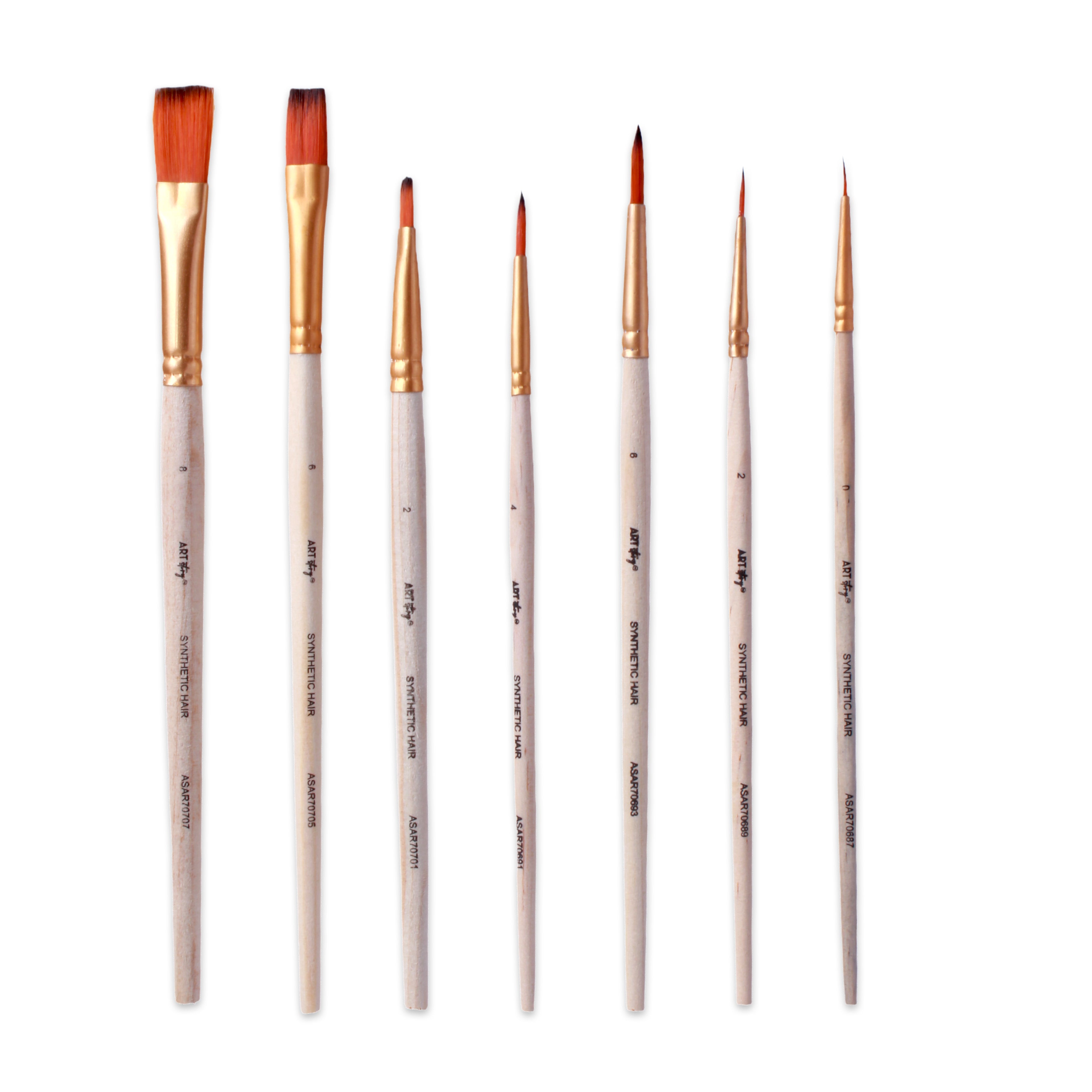 Synthetic Hair Round(Size.0 2 4 6) and Flat(Size.2 6 8) Brush Set of 7 pc