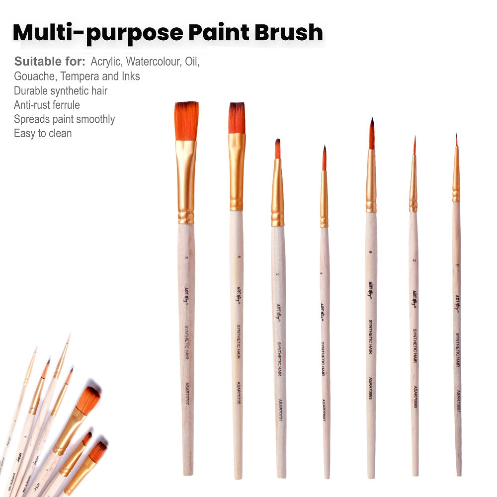 Synthetic Hair Round(Size.0 2 4 6) and Flat(Size.2 6 8) Brush Set of 7 pc