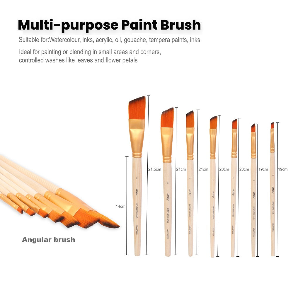 Angular Brush Synthetic Hair Size 0 2 4 6 8 10 12 Set of 7 pc