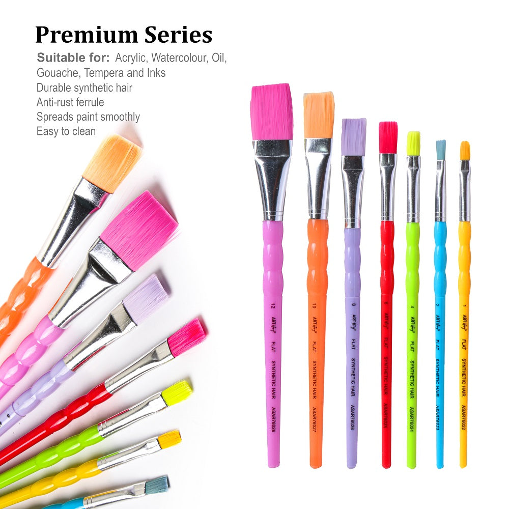 Kids Brush Flat Synthetic Hair Size 1 2 4 6 8 10 12 Set of 7pc