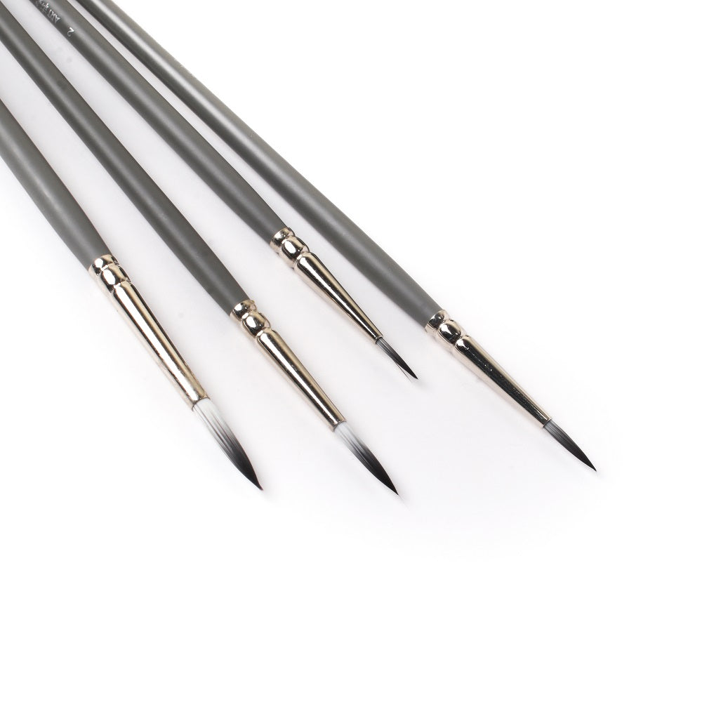 Long Handle Brush Round Synthetic Hair Size 2 4 6 8 Set of 4pc