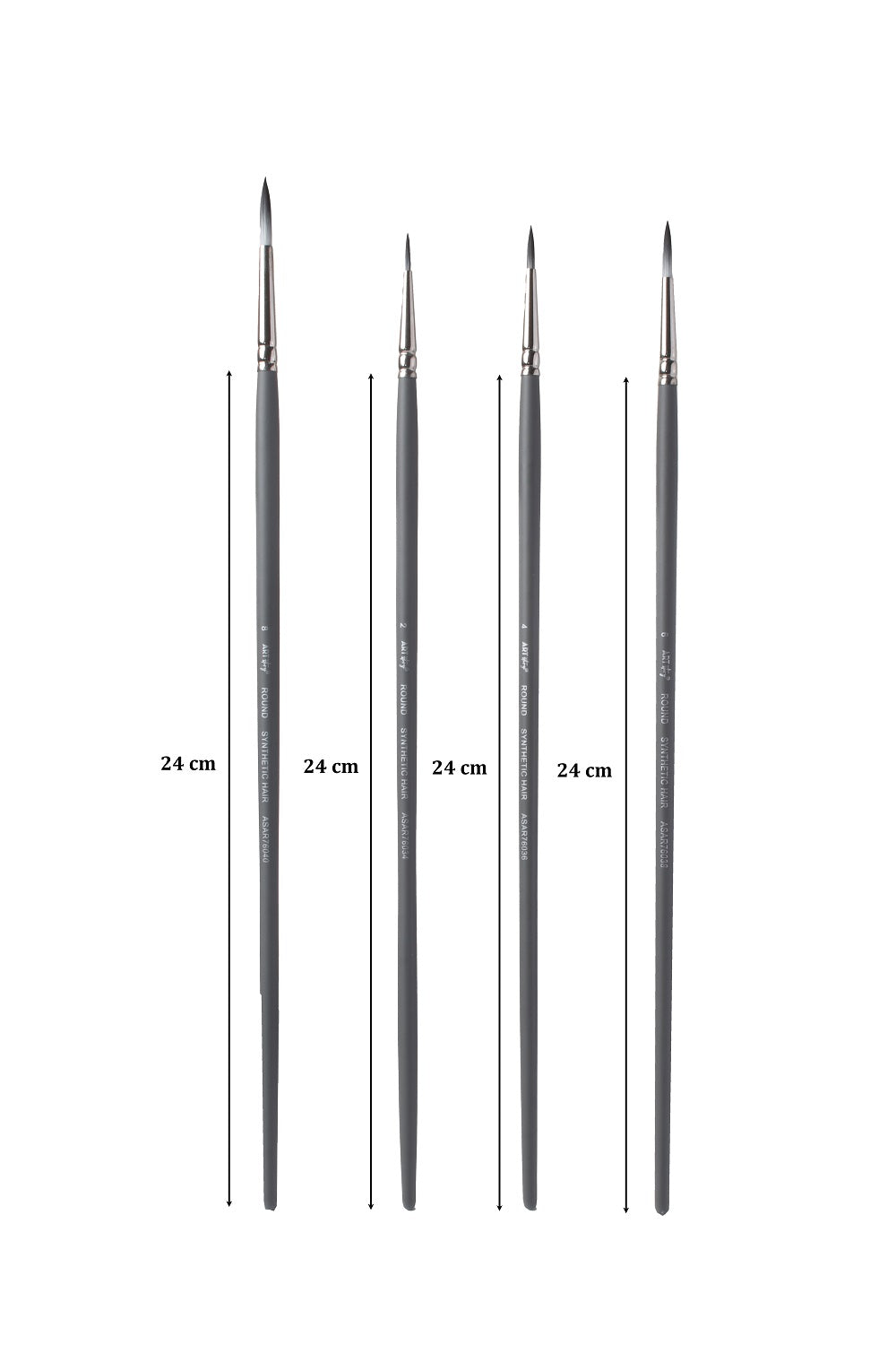 Long Handle Brush Round Synthetic Hair Size 2 4 6 8 Set of 4pc