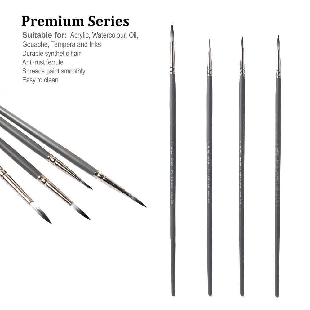 Long Handle Brush Round Synthetic Hair Size 2 4 6 8 Set of 4pc